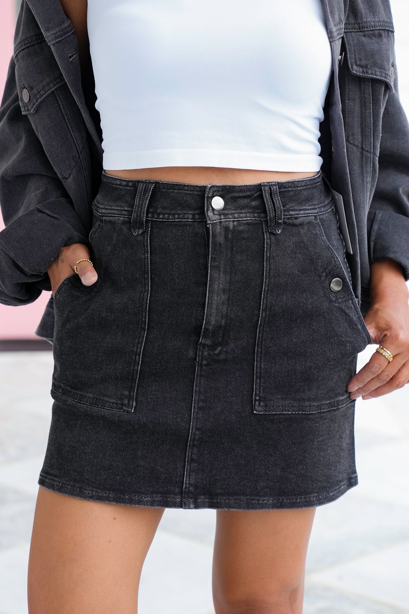 High Waist Mini Skirt with Button Detail