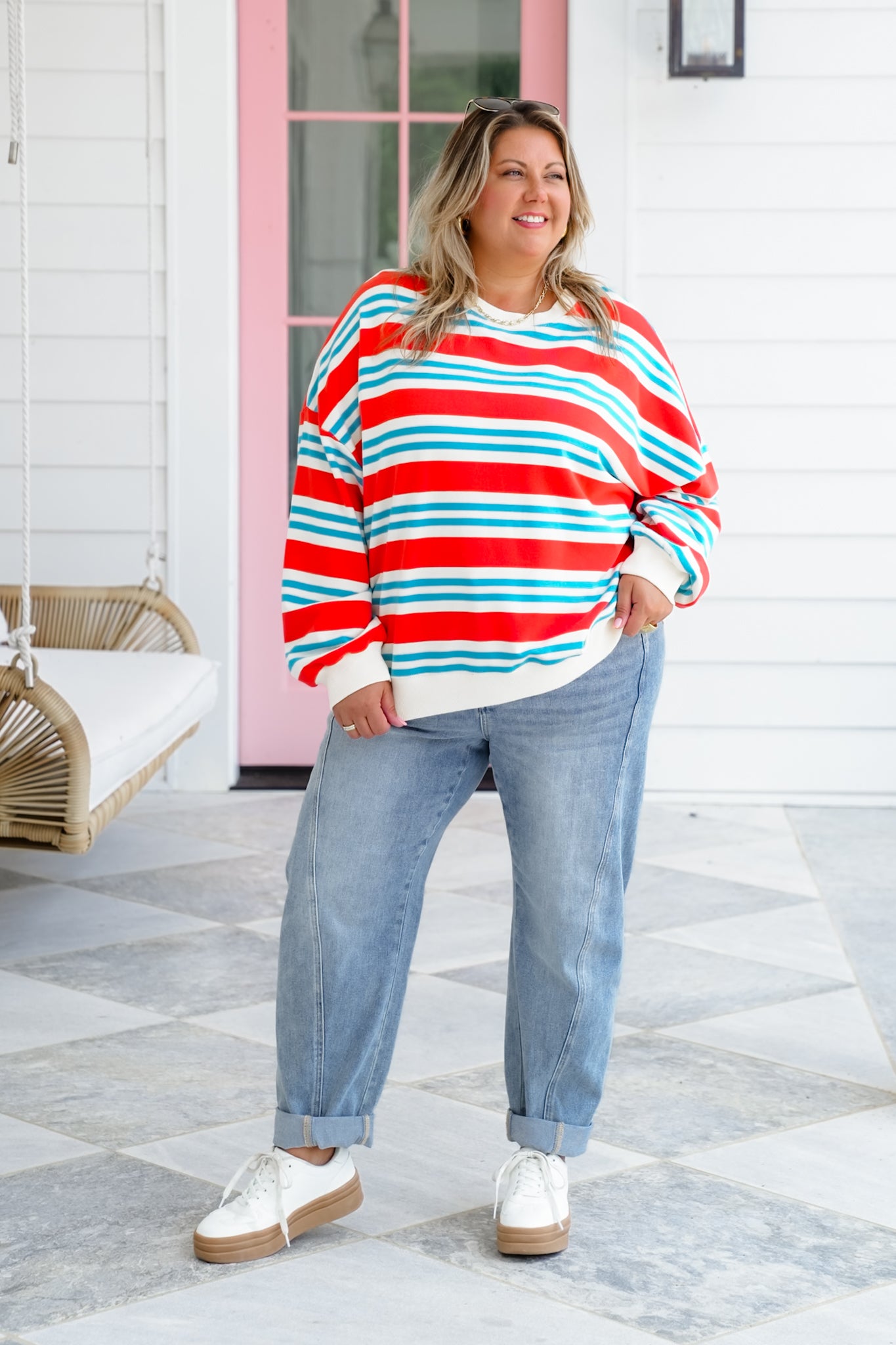 Restock! Stripe Long Sleeve Crew Neck Sweatshirt