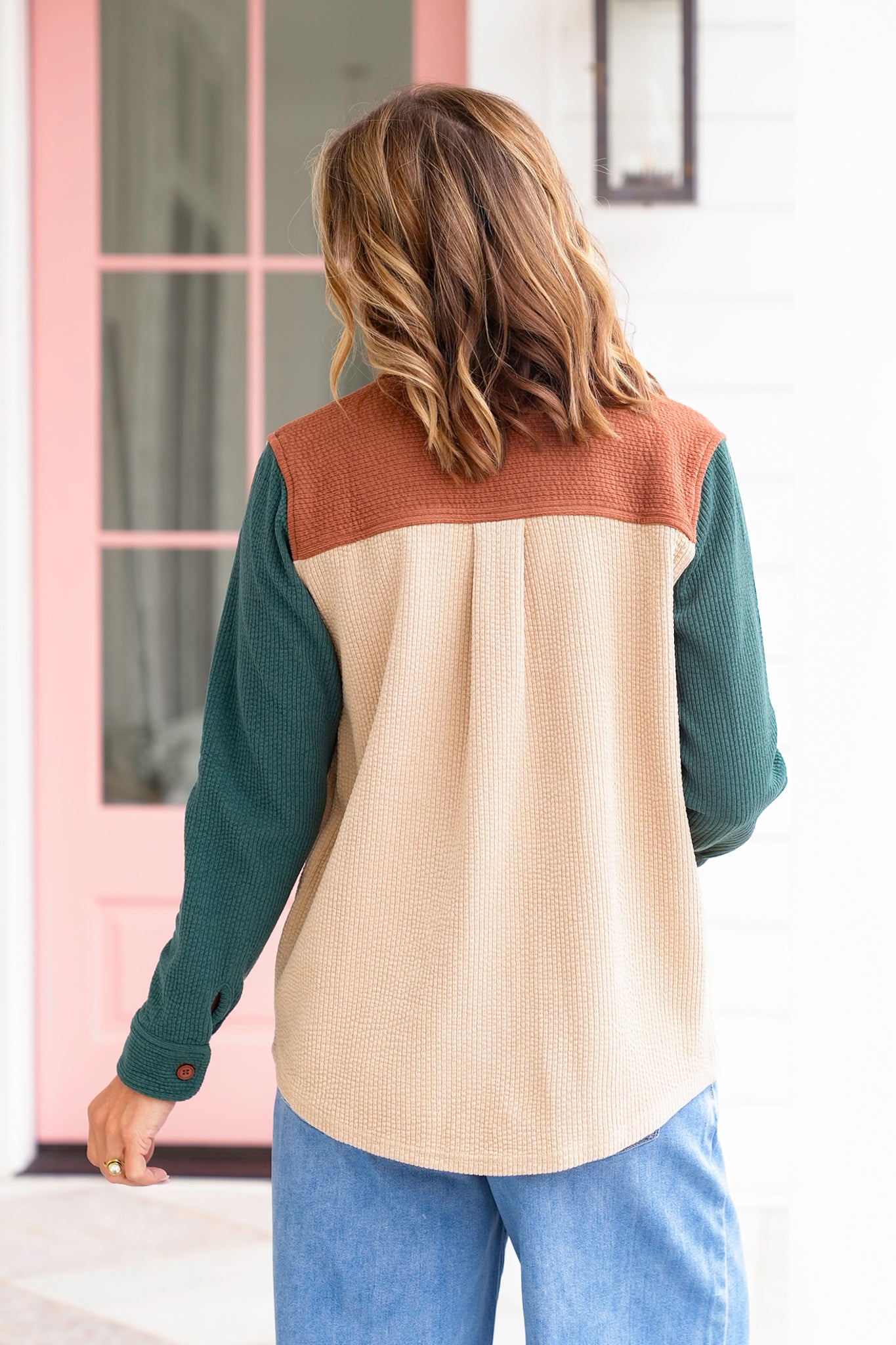 Color Block Corduroy Button Down Shacket