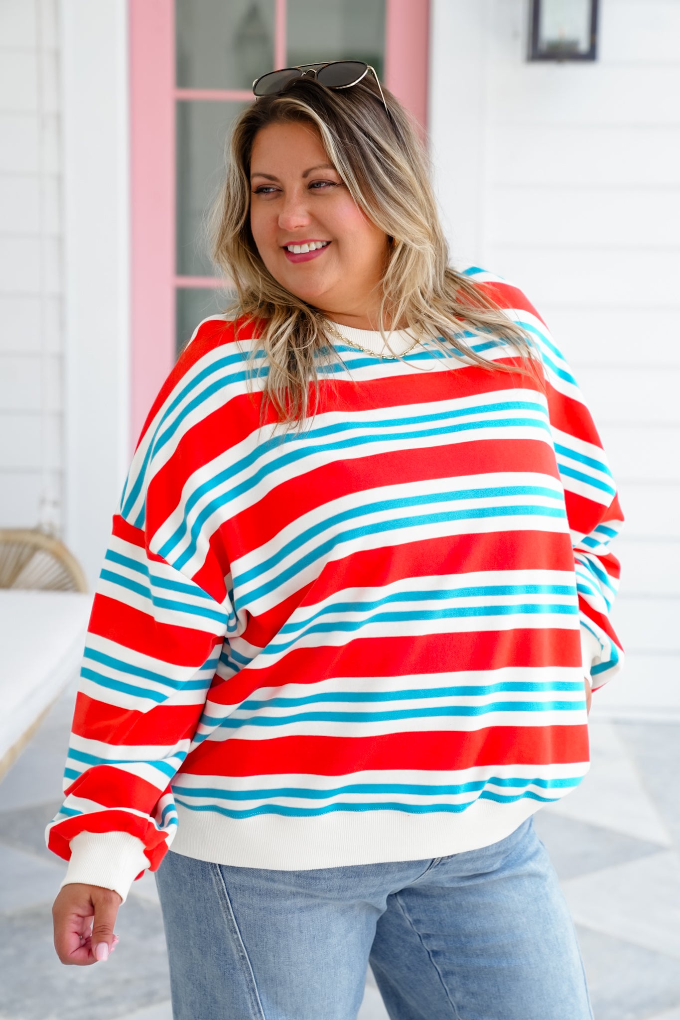 Restock! Stripe Long Sleeve Crew Neck Sweatshirt