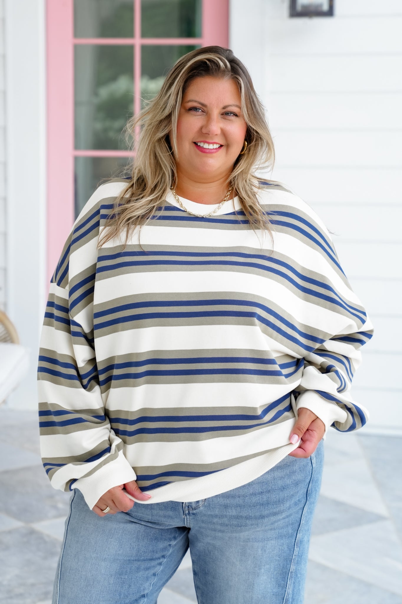 Restock! Stripe Long Sleeve Crew Neck Sweatshirt