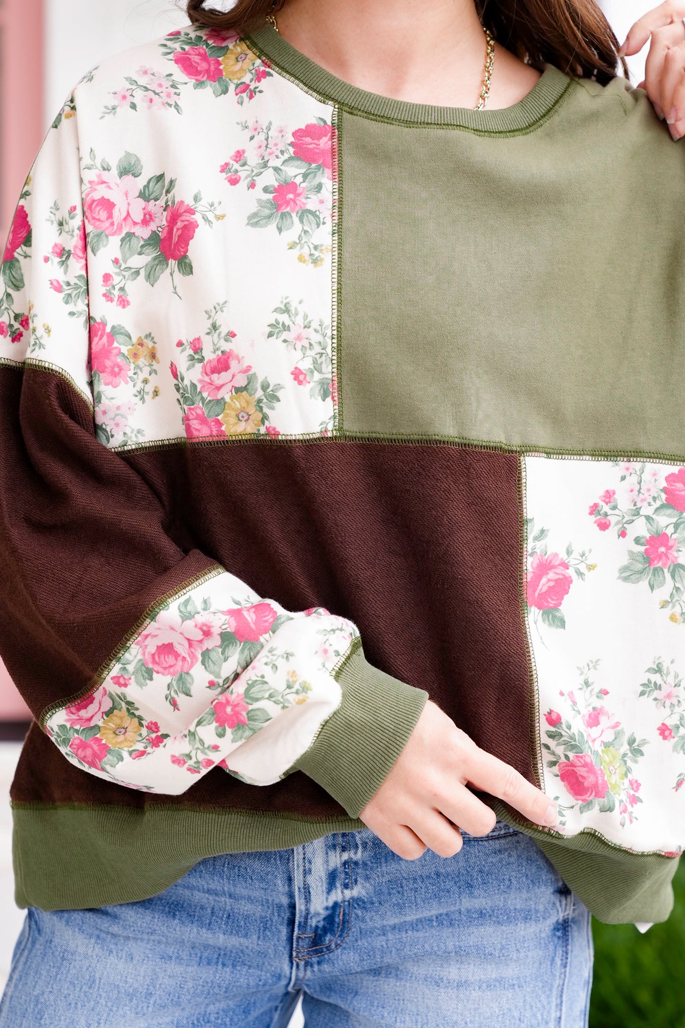 Color Block Long Sleeve Pullover Sweatshirt