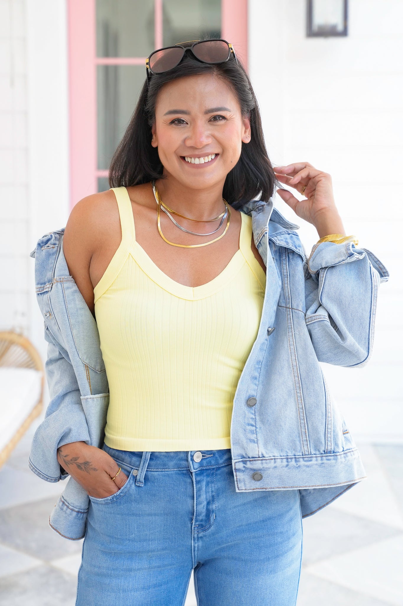 Ribbed Knit V Neck Tank Top