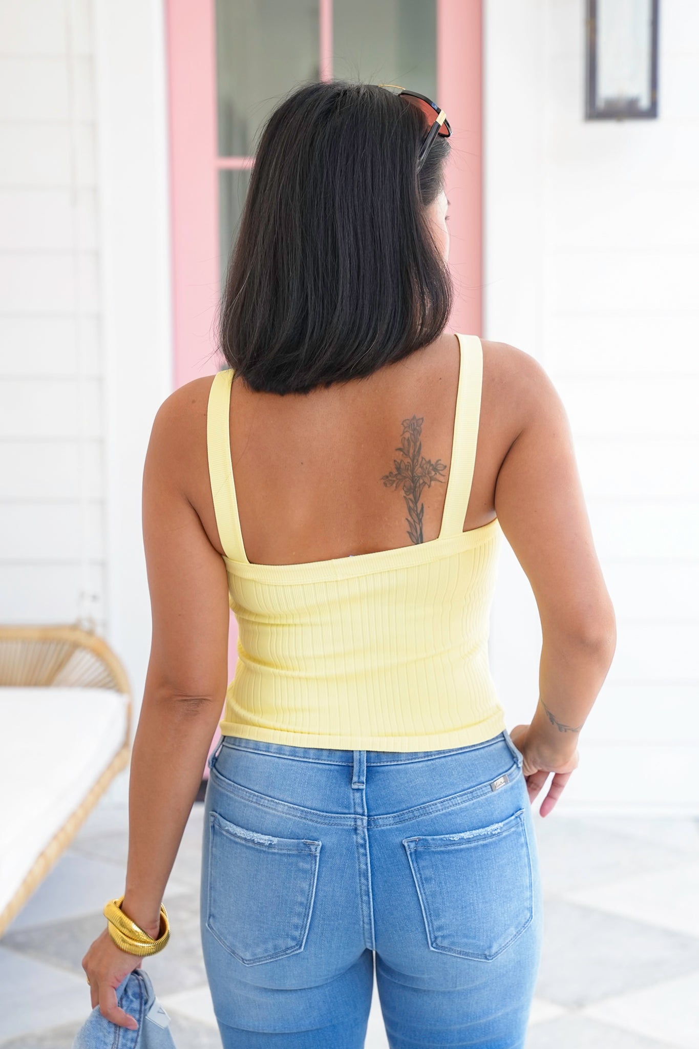Ribbed Knit V Neck Tank Top