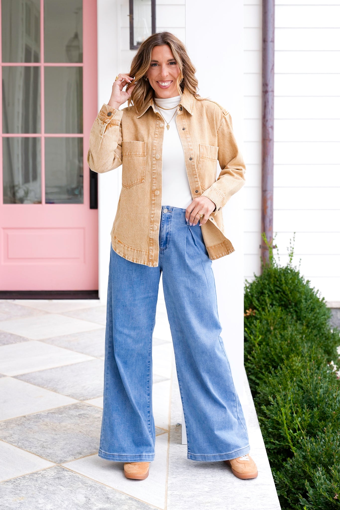 Acid Wash Long Sleeve Button Up Jacket