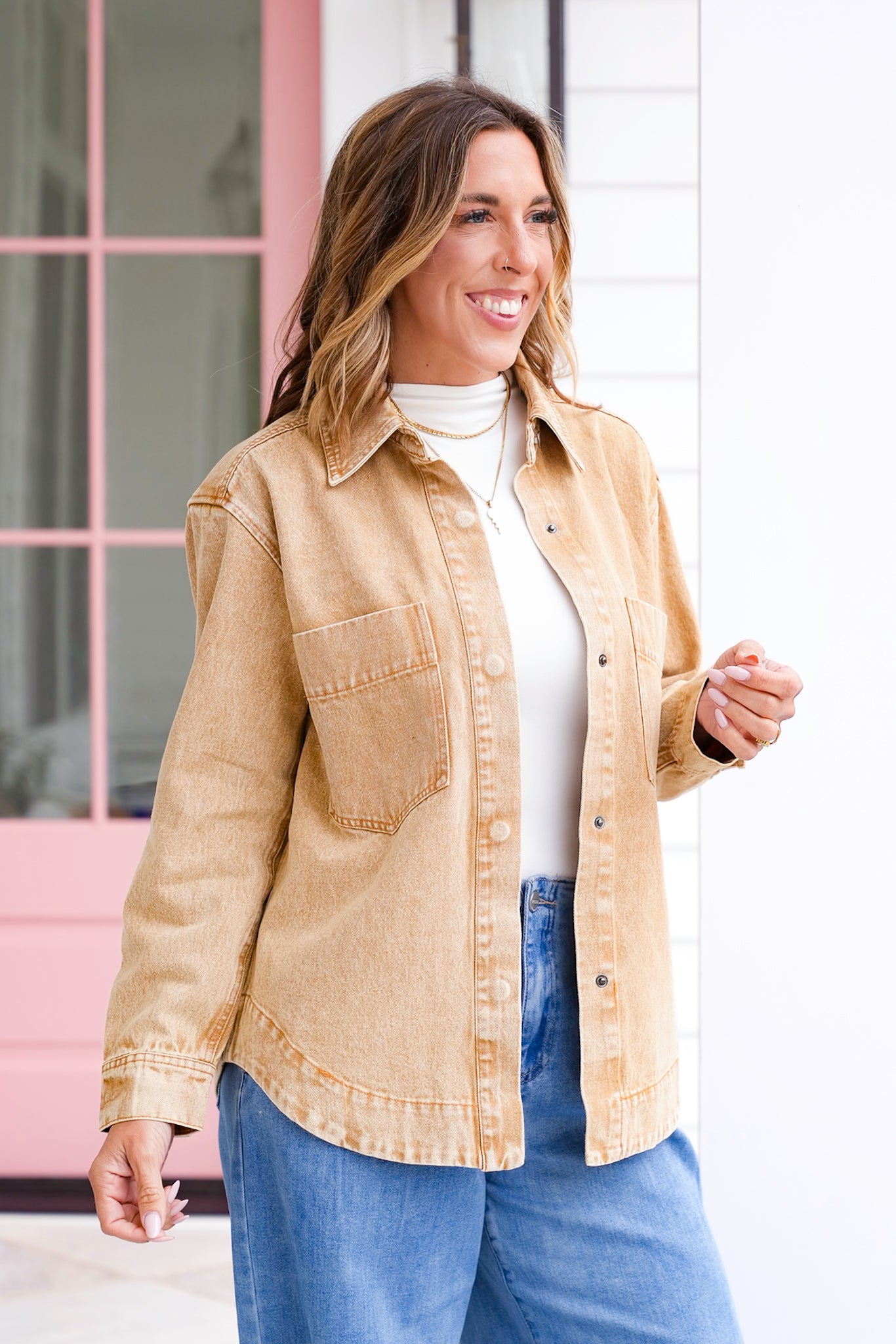 Acid Wash Long Sleeve Button Up Jacket