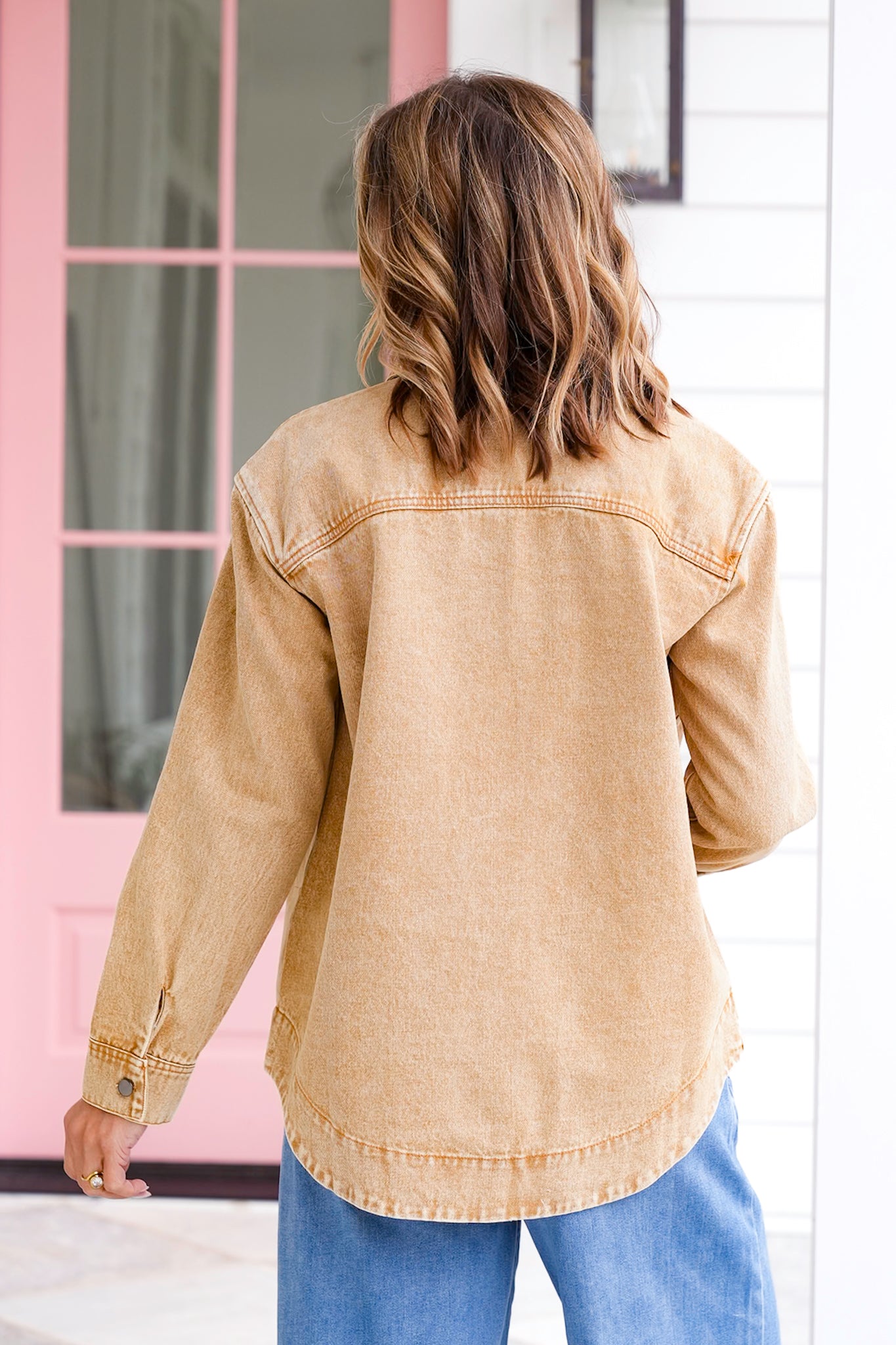 Acid Wash Long Sleeve Button Up Jacket