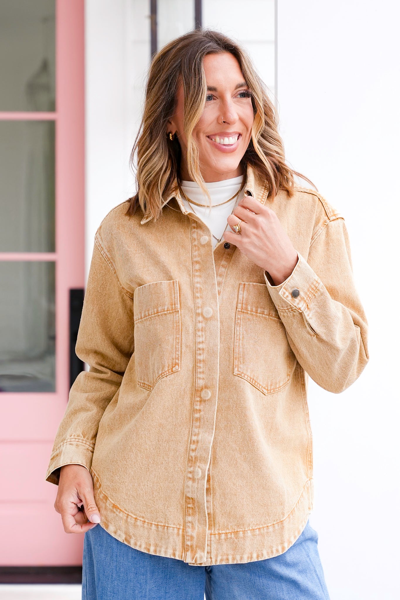 Acid Wash Long Sleeve Button Up Jacket