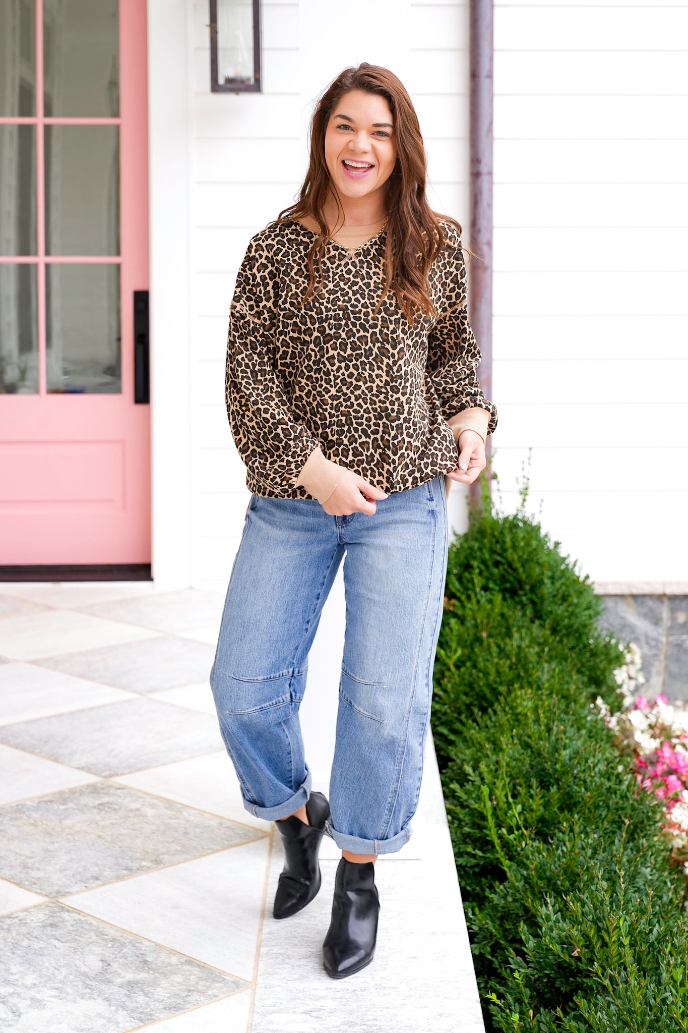 Leopard Print Long Sleeve Knit Top