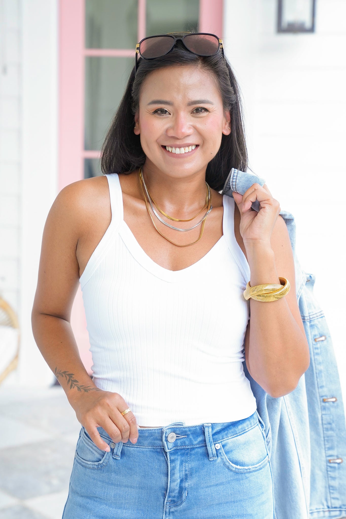 Ribbed Knit V Neck Tank Top