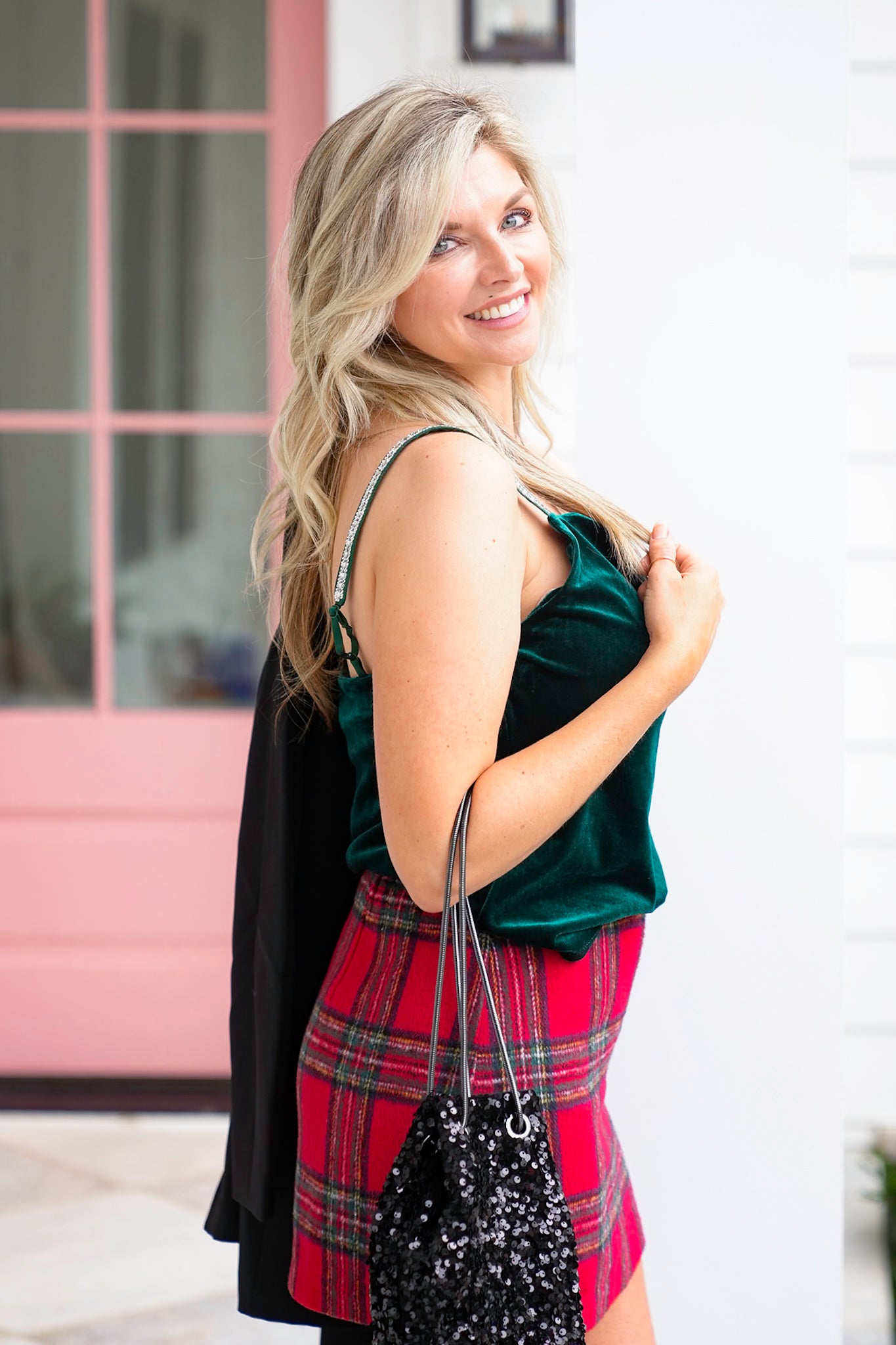 Velvet Cami Top with Rhinestone Straps