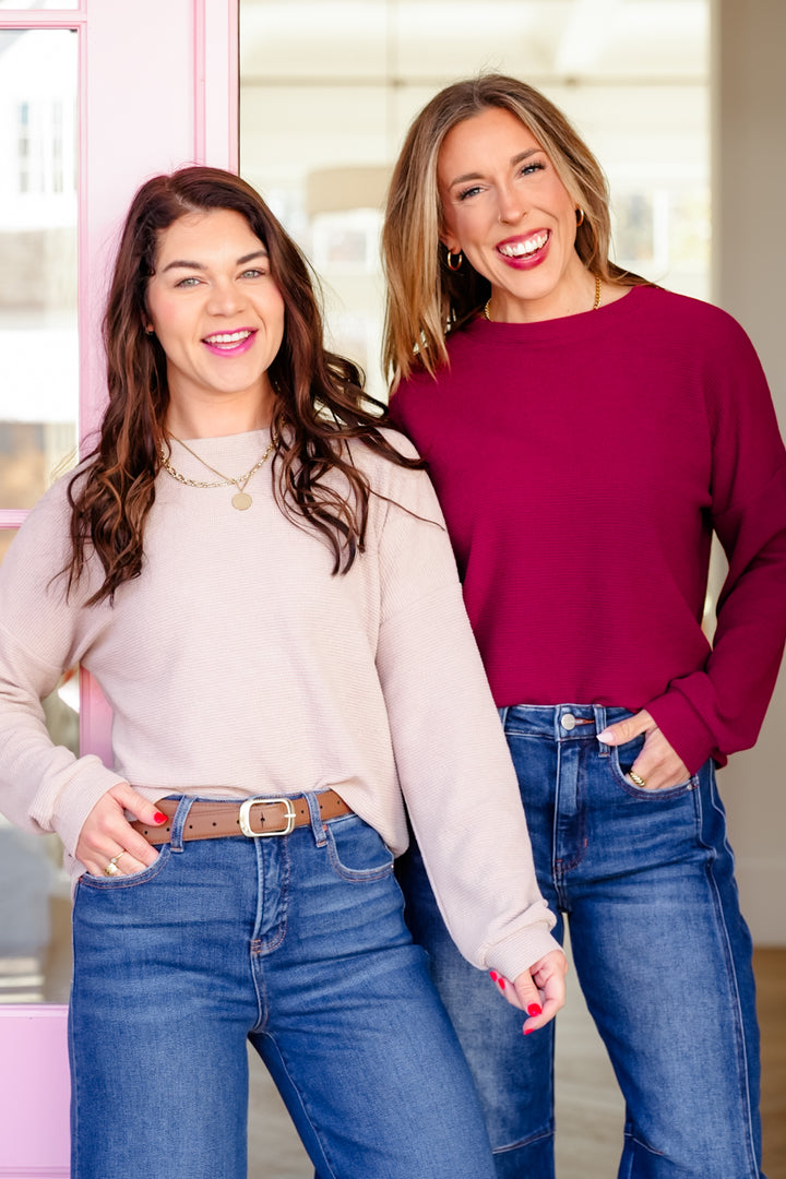 Door Buster! Zenana Double Knit Round Neck Long Sleeve Top