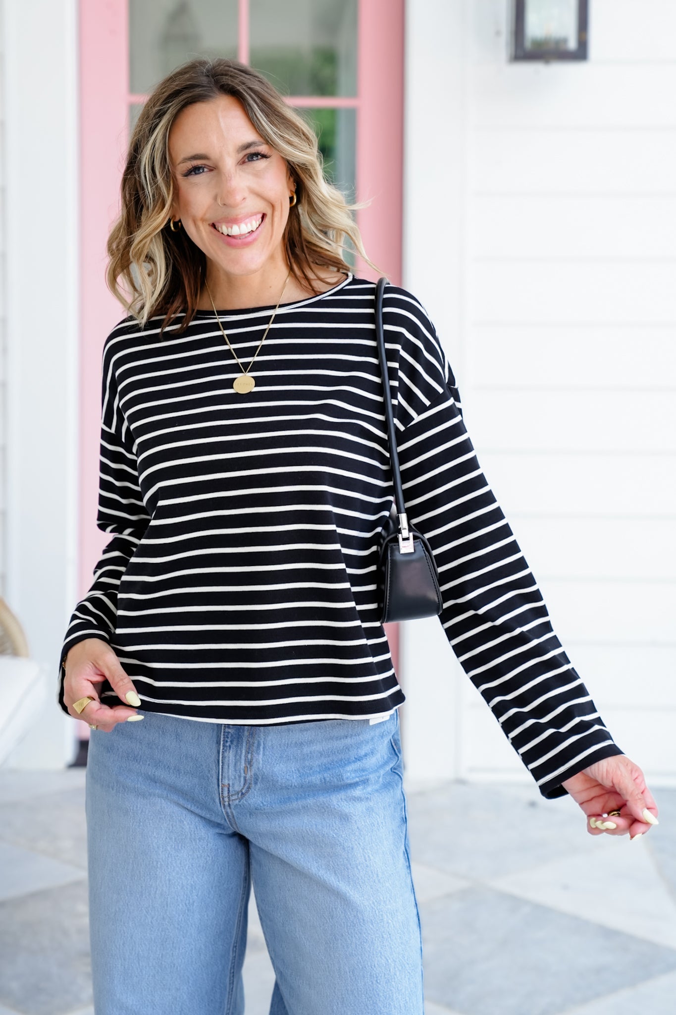 Stripe Pattern Long Sleeve Round Neck Top