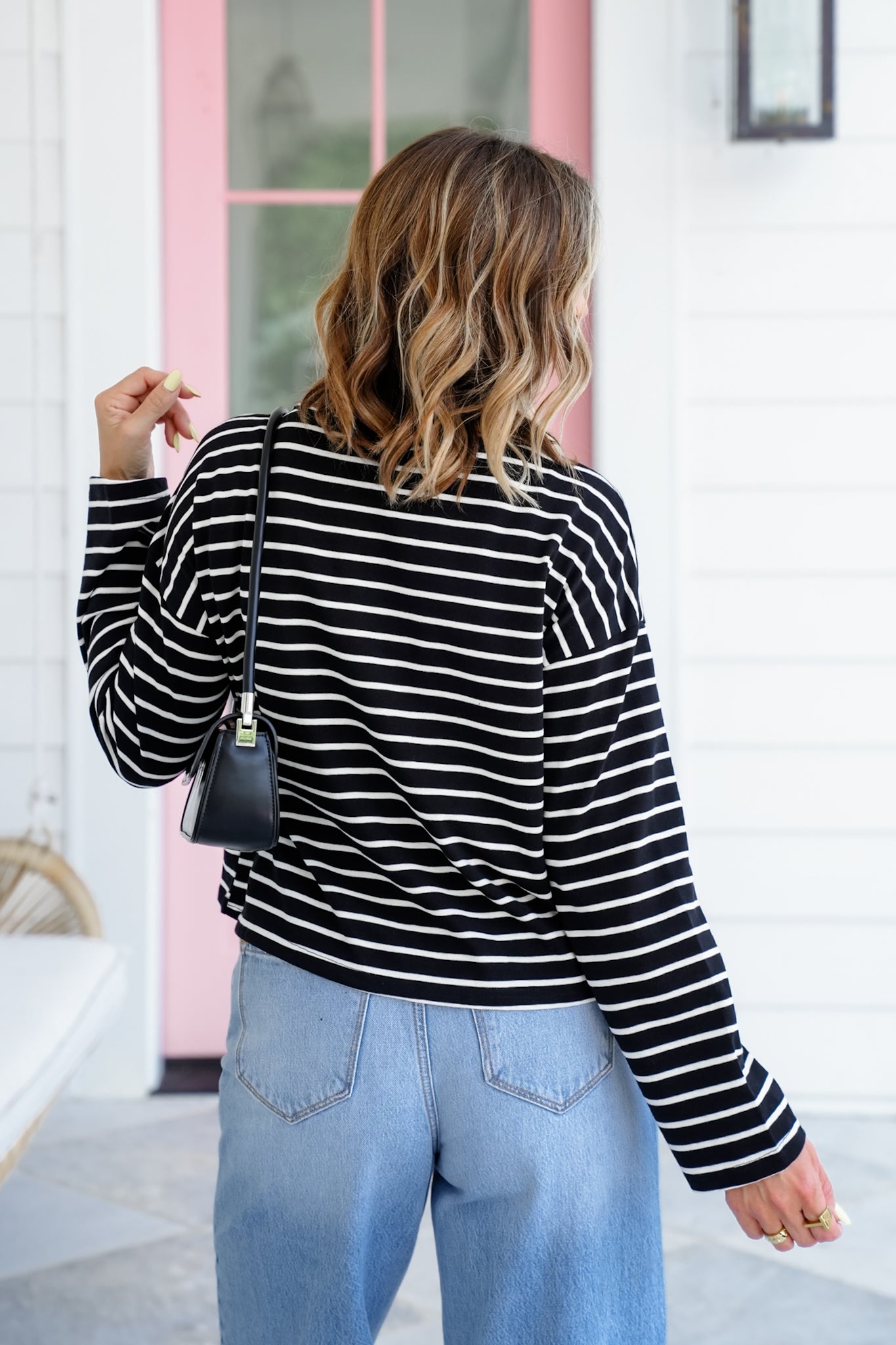 Stripe Pattern Long Sleeve Round Neck Top