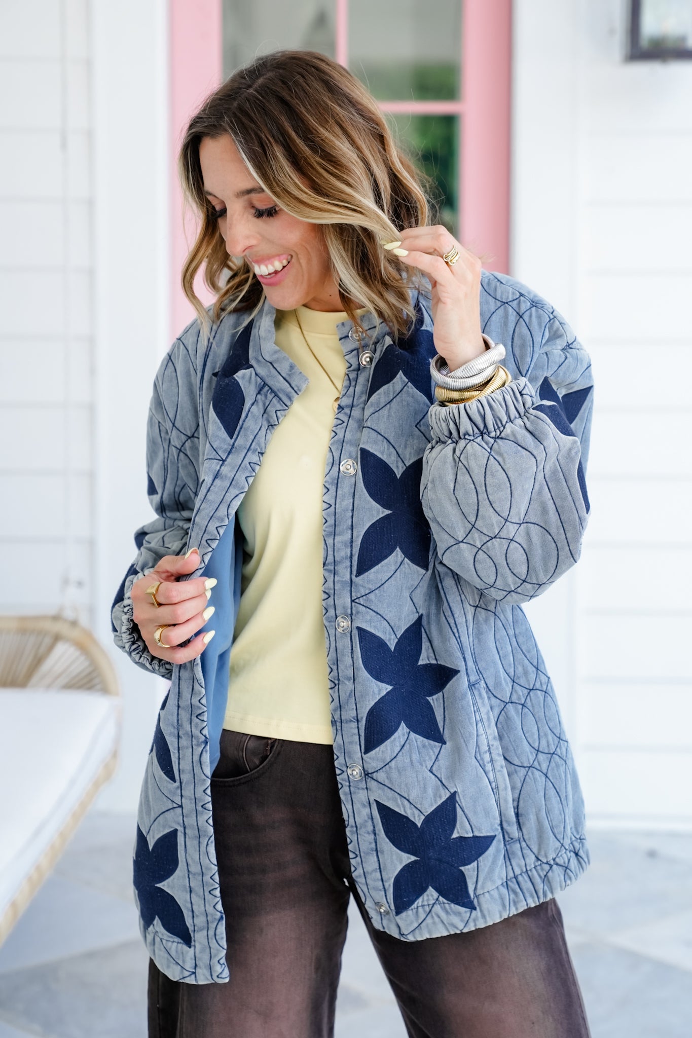 Quilted Long Sleeve Snap Button Down Jacket