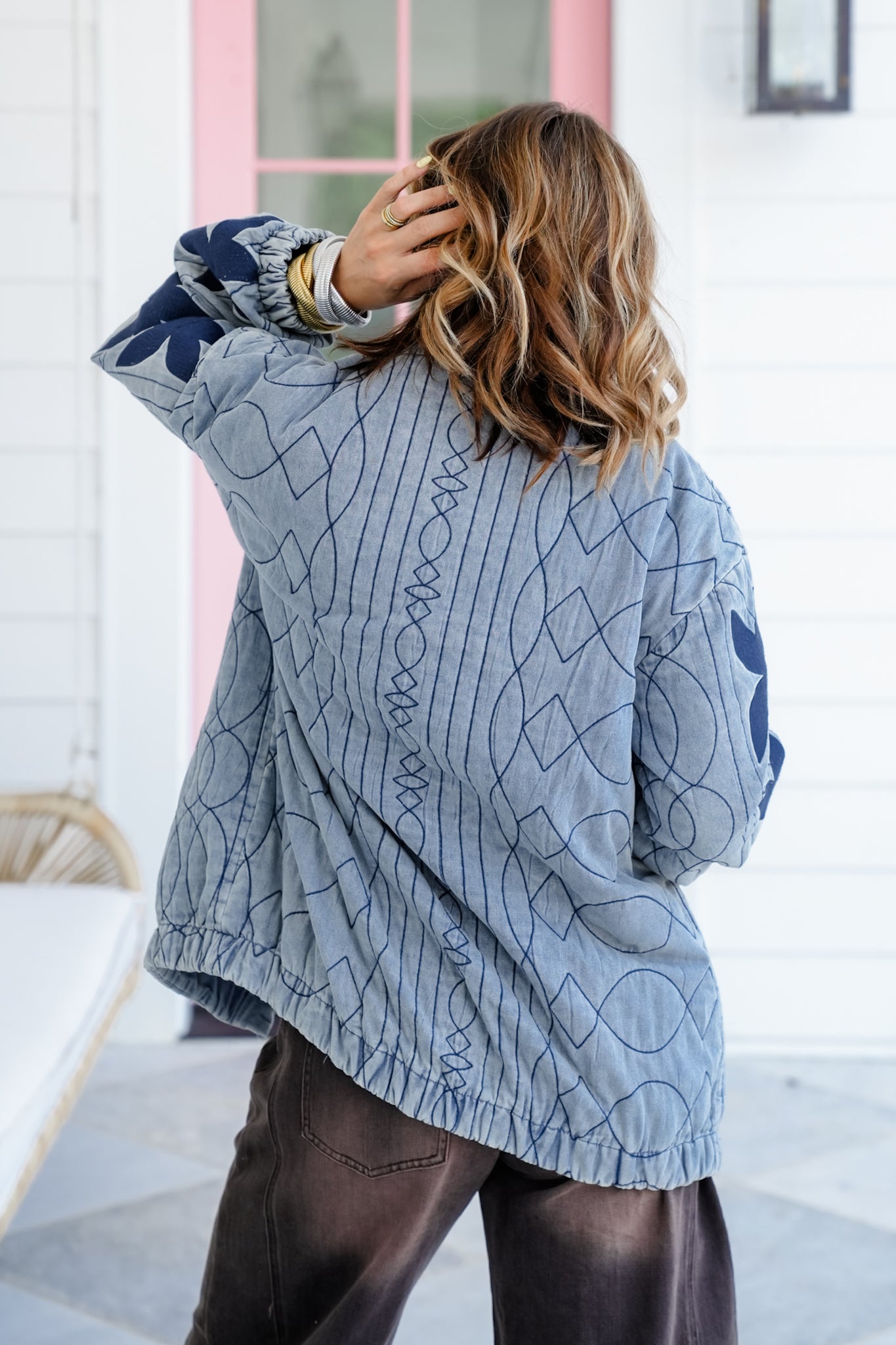 Quilted Long Sleeve Snap Button Down Jacket
