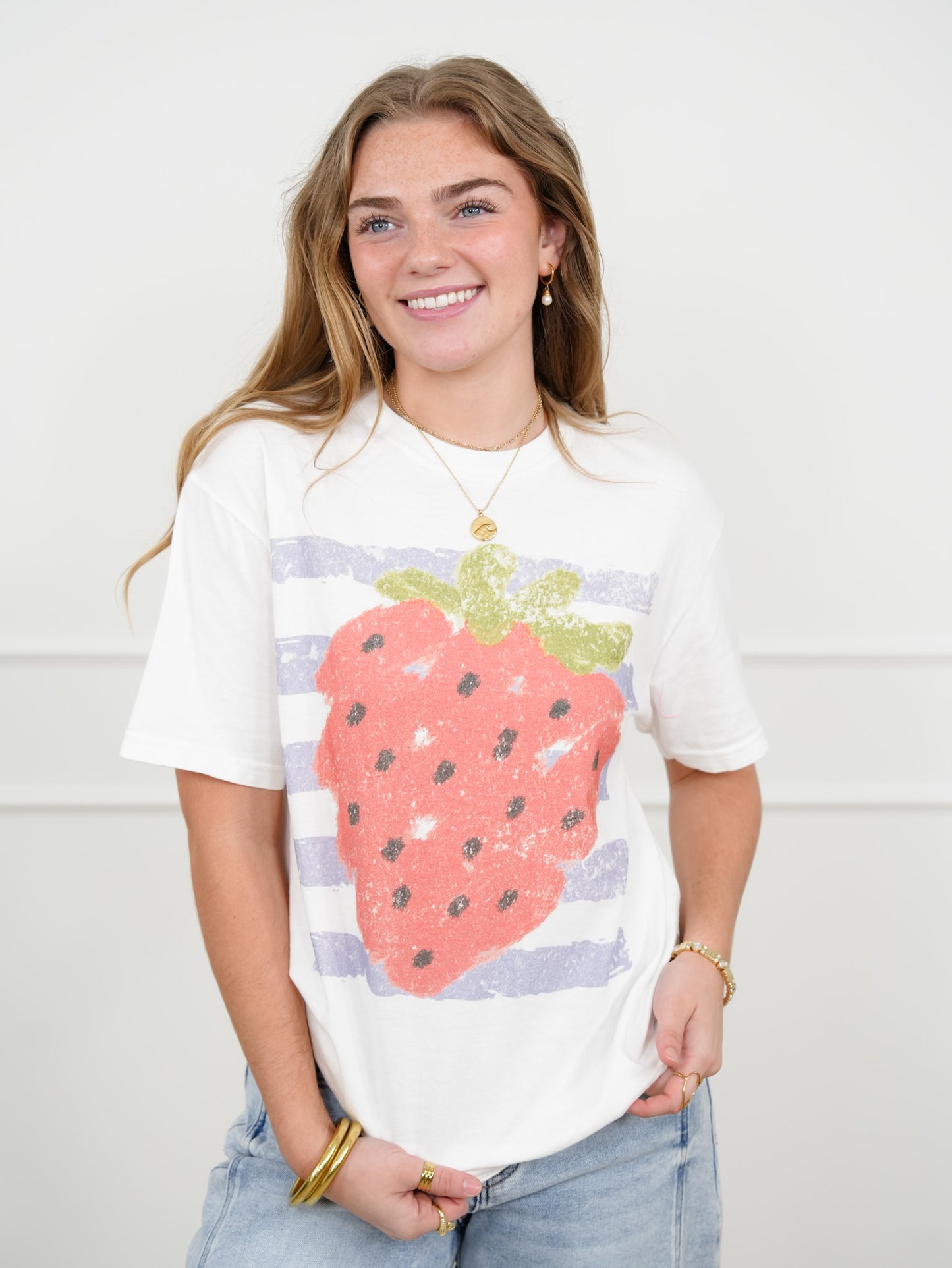 Plus/Reg Short Sleeve Strawberry Print Graphic Tee