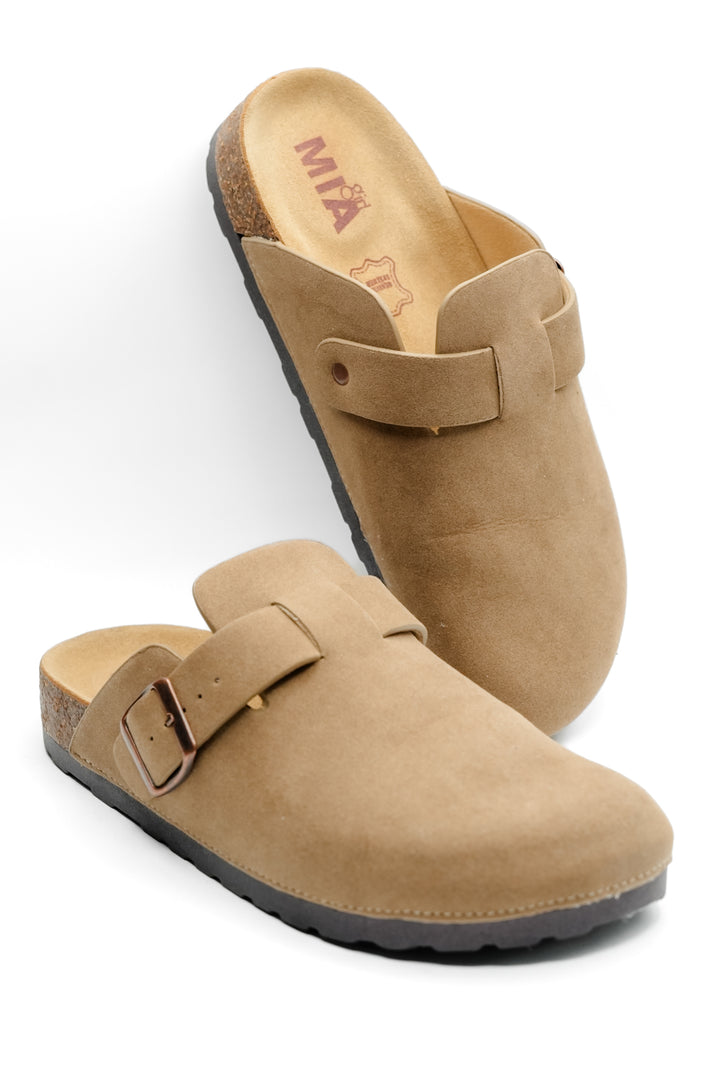 MIA Vegan Suede Buckle Clog with Cork Footbed