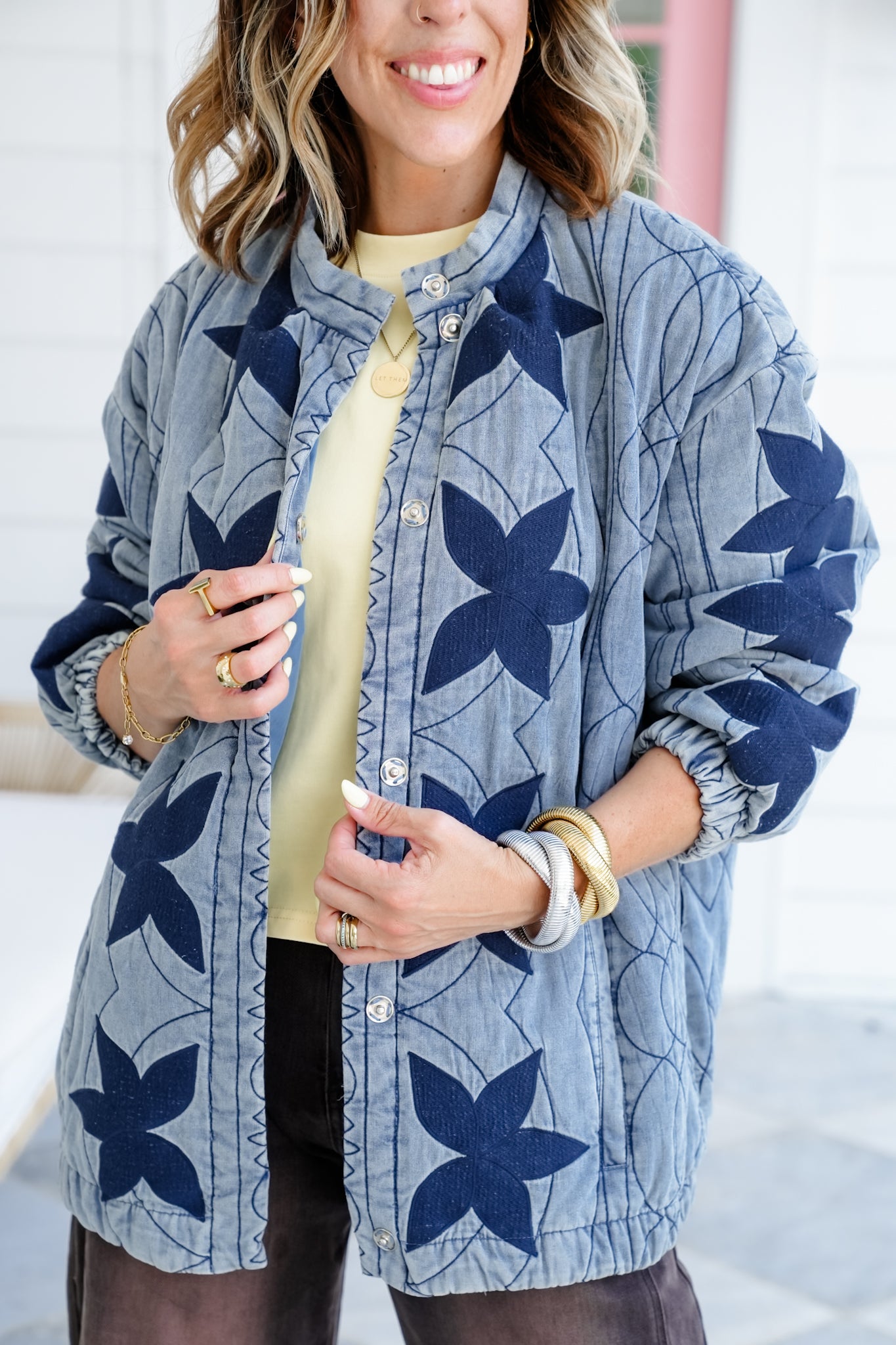 Quilted Long Sleeve Snap Button Down Jacket
