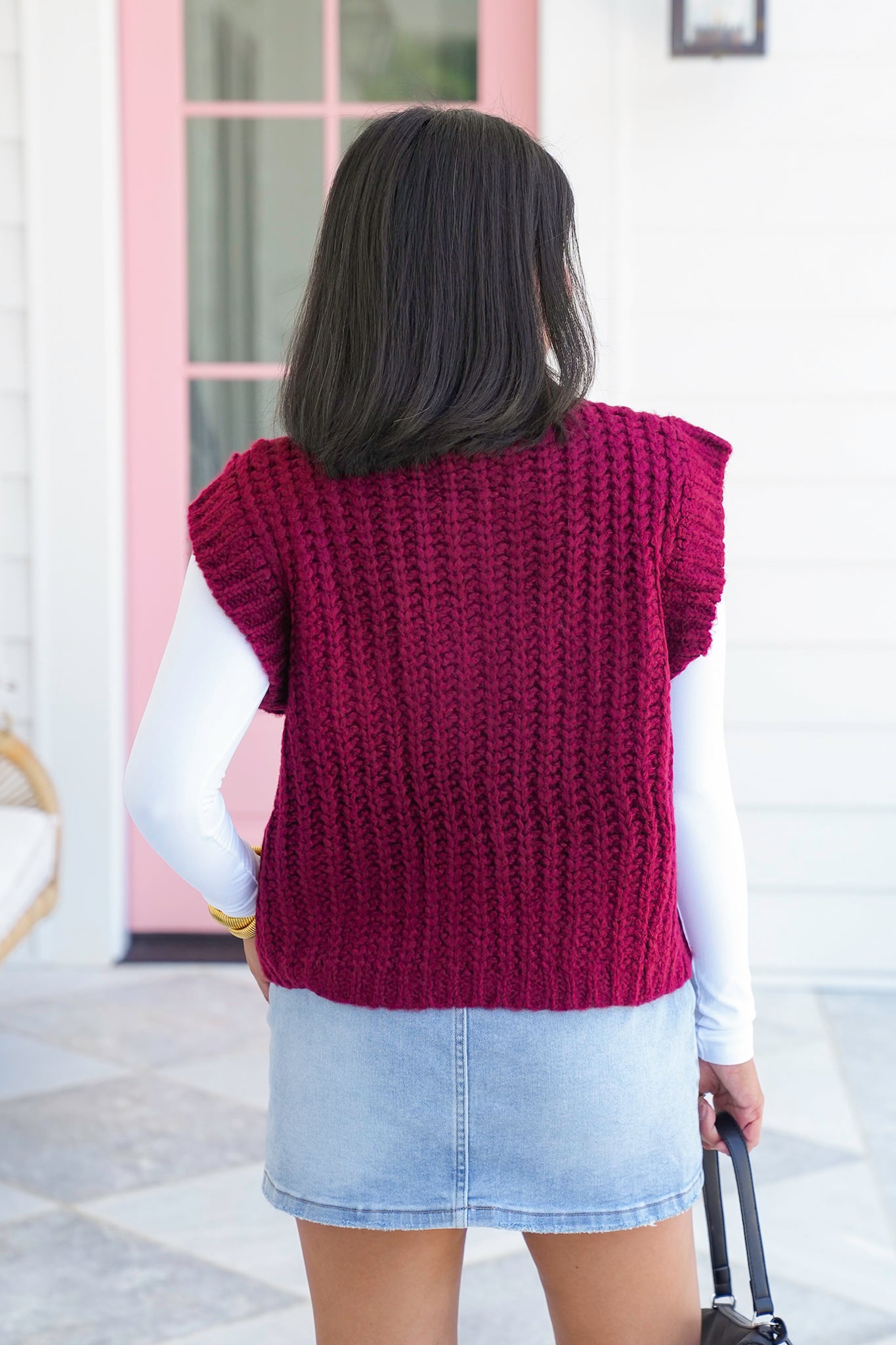 Chunky Knit Button Down Vest with Front Patch Pockets