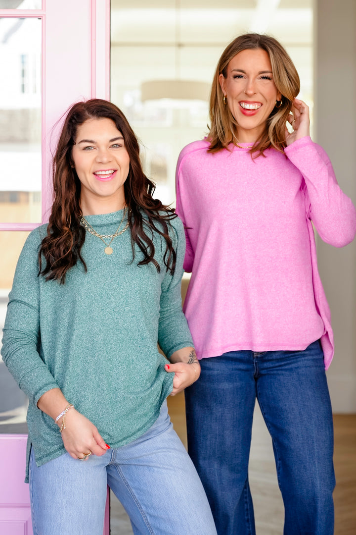 Door Buster! Zenana Soft Melange Hacci Exposed Seam Hi Low Tee