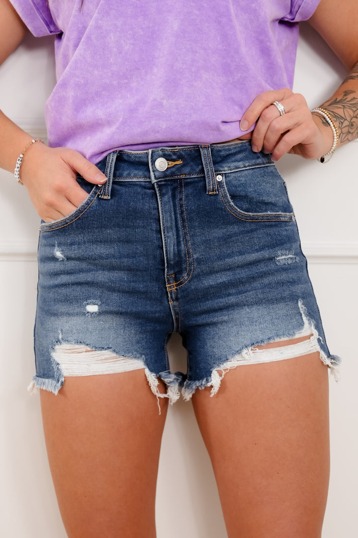 Door Buster! Zenana Dark Wash Distressed Denim Shorts