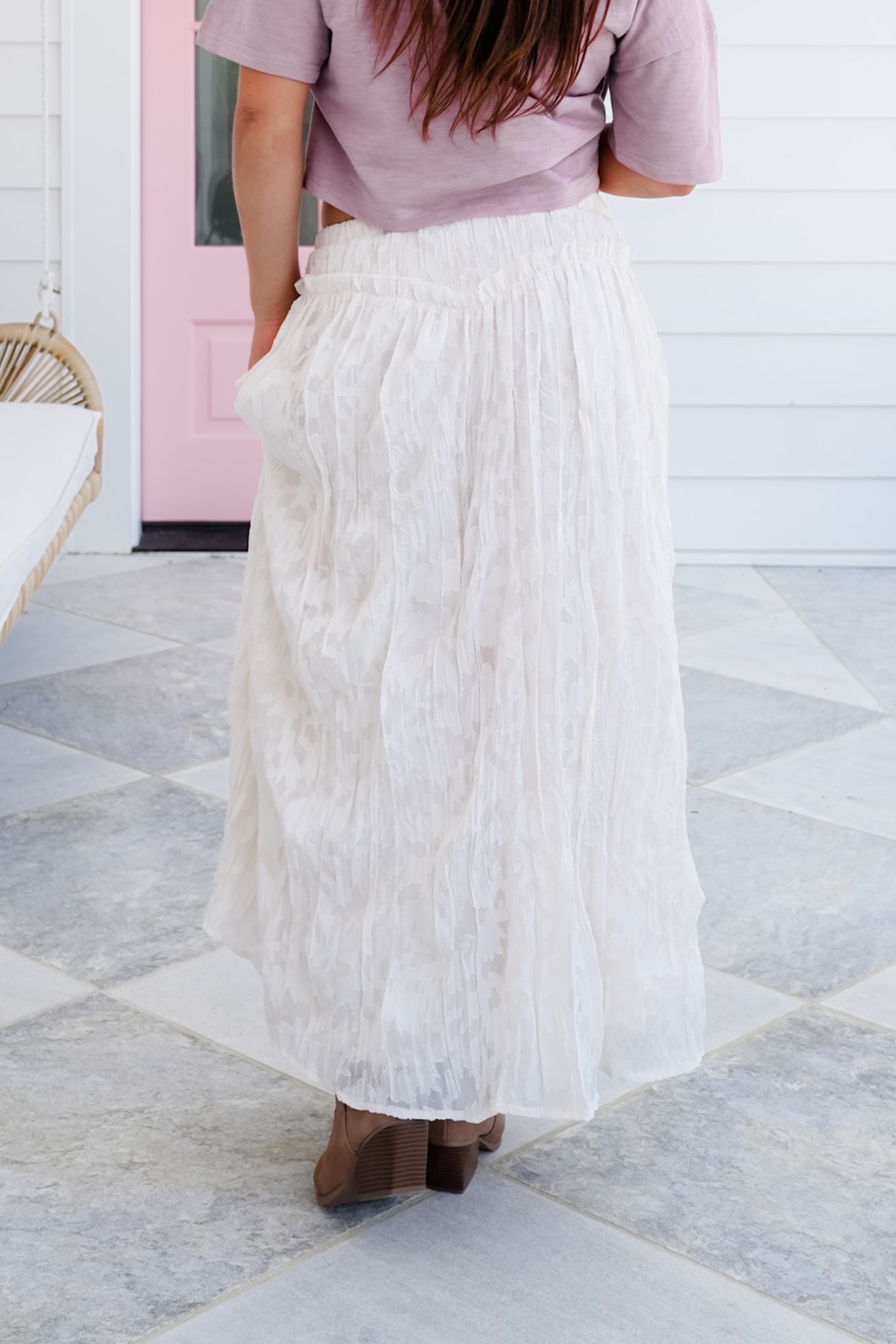 Lace Ruffle Elastic Waist Maxi Skirt