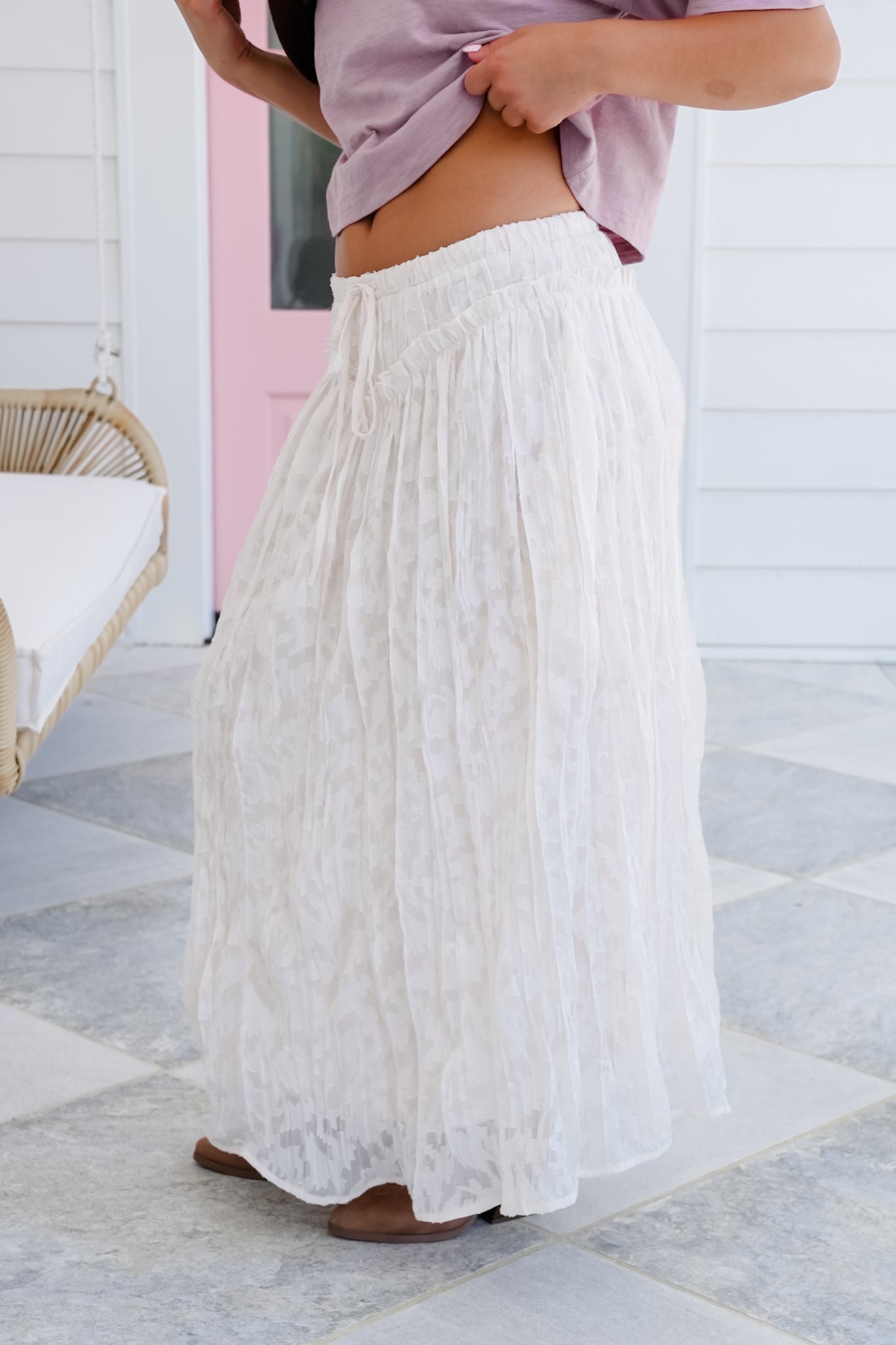 Lace Ruffle Elastic Waist Maxi Skirt