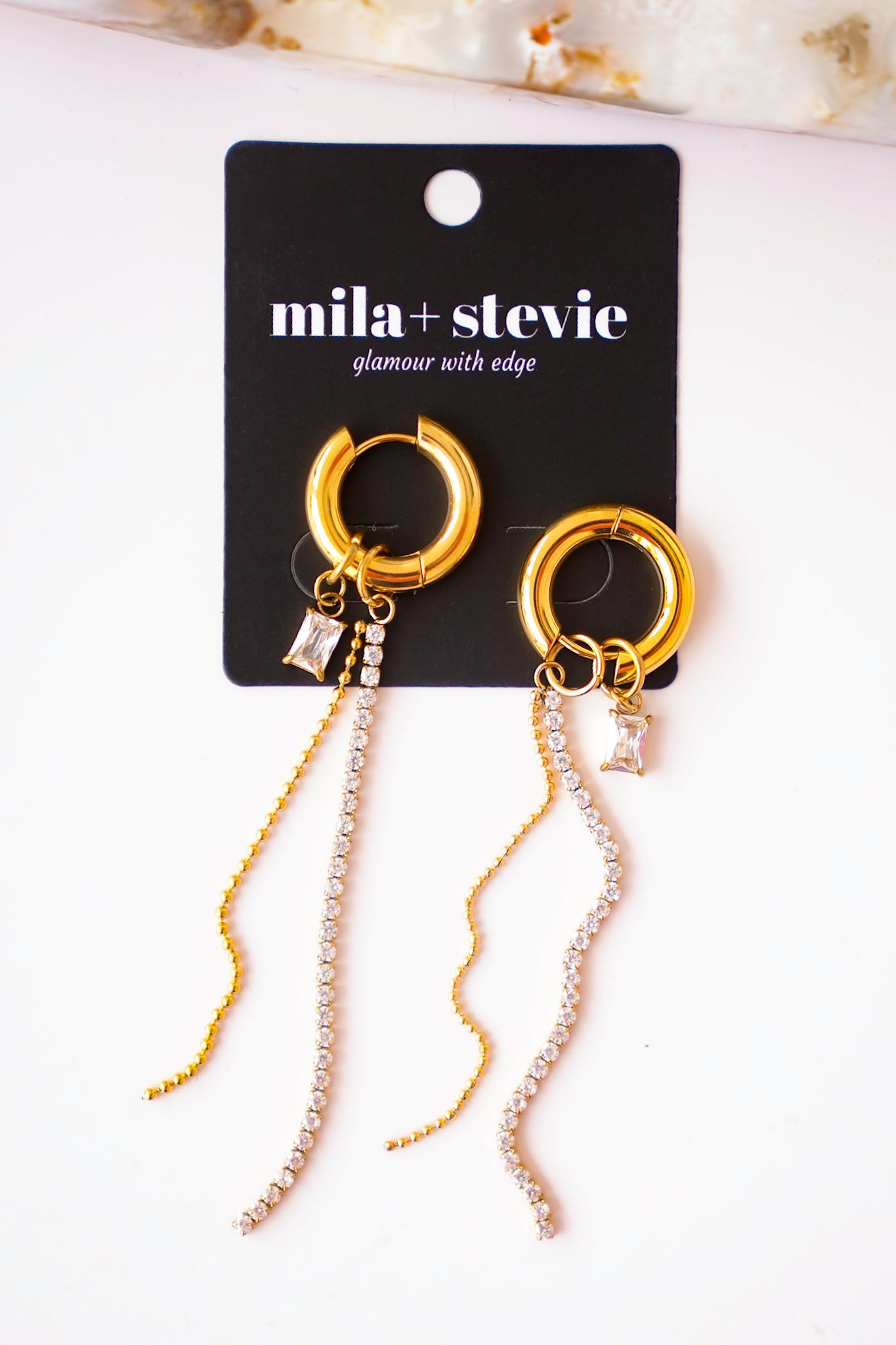Mila + Stevie Huggie Hoop Earrings With Gold And Crystal Fringe
