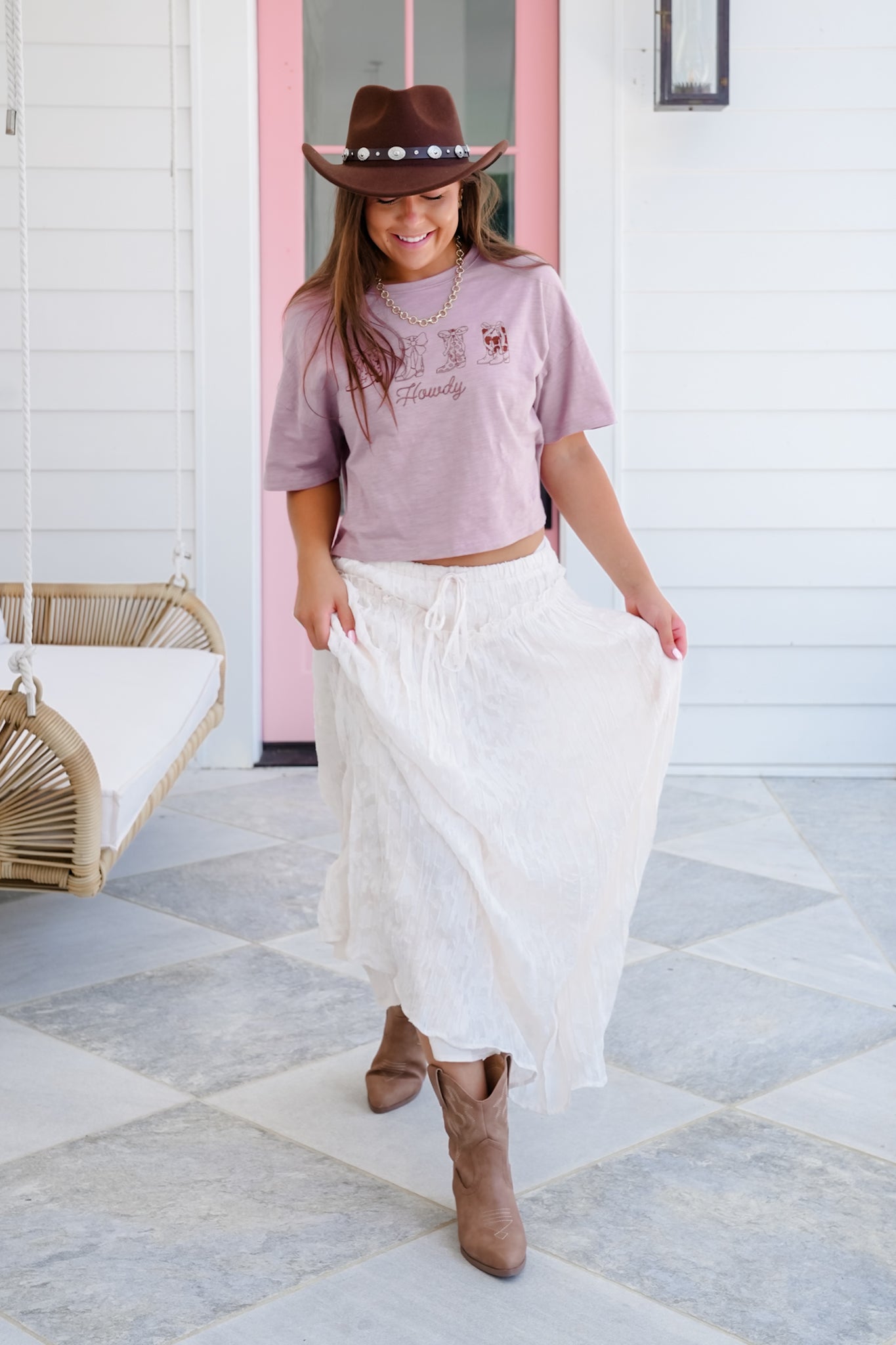 Lace Ruffle Elastic Waist Maxi Skirt