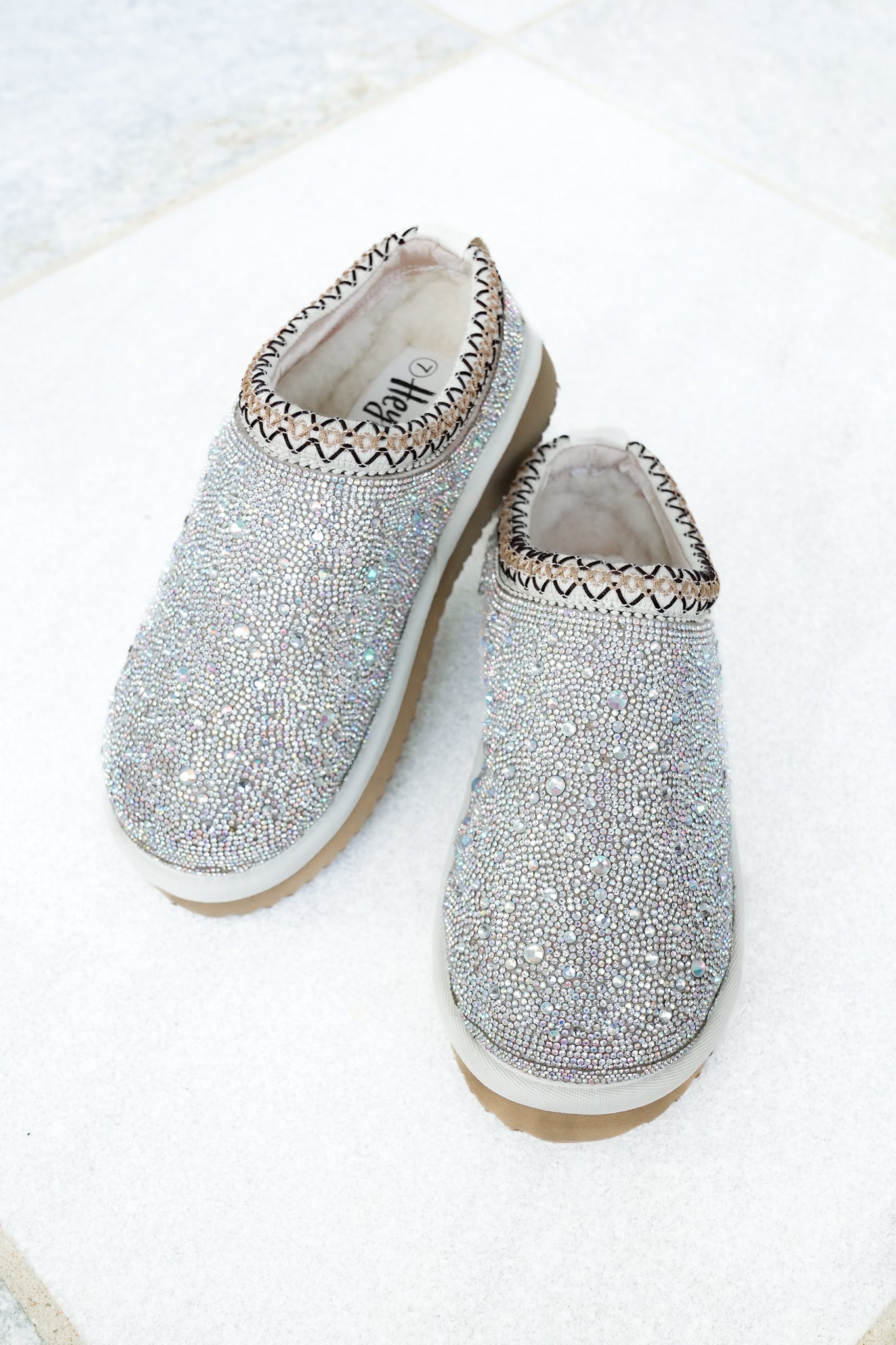 Corky's "Sleepy Head" Sparkly Rhinestone Slip On Slippers with Embroidered Trim