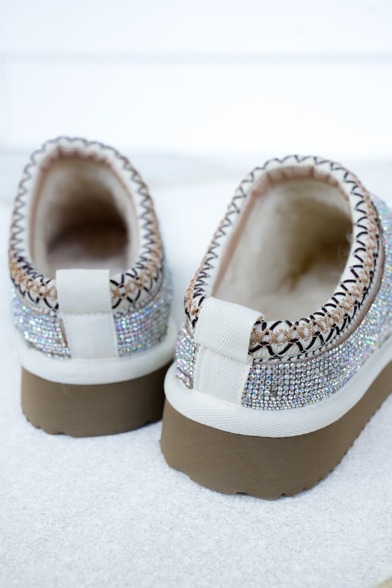 Corky's "Sleepy Head" Sparkly Rhinestone Slip On Slippers with Embroidered Trim