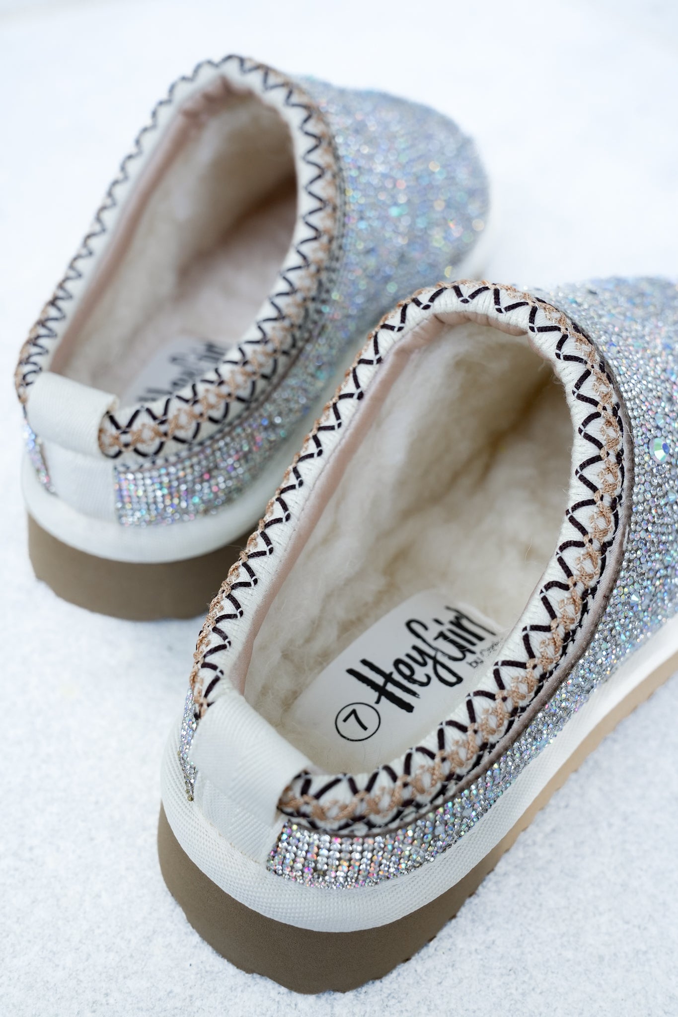 Corky's "Sleepy Head" Sparkly Rhinestone Slip On Slippers with Embroidered Trim