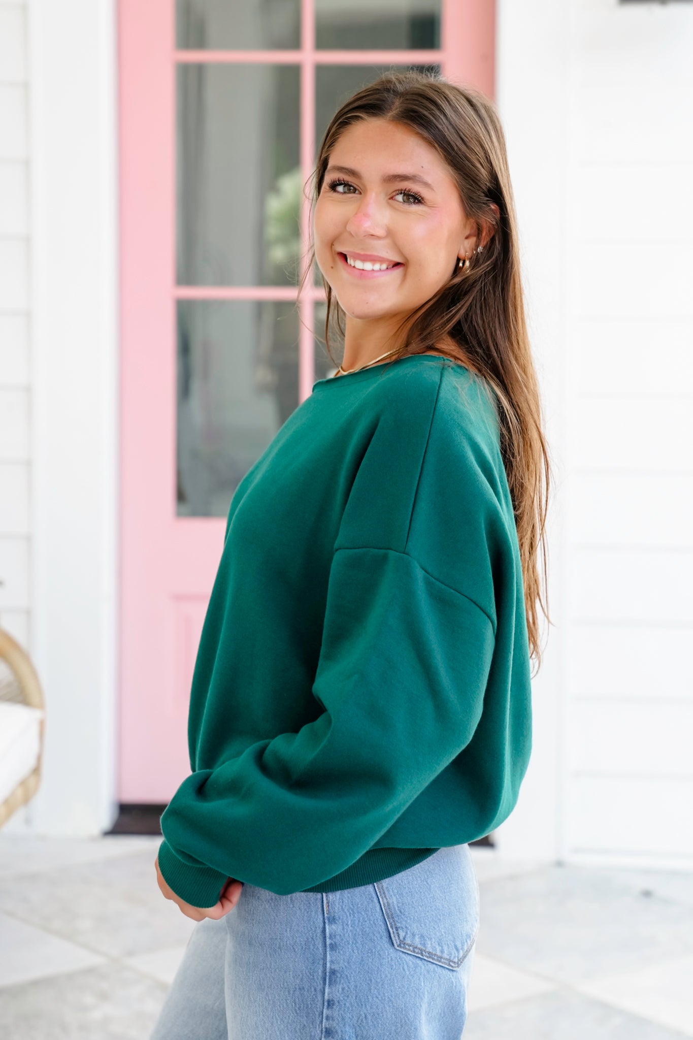 Plus/Reg French Terry Long Sleeve Off Shoulder Top