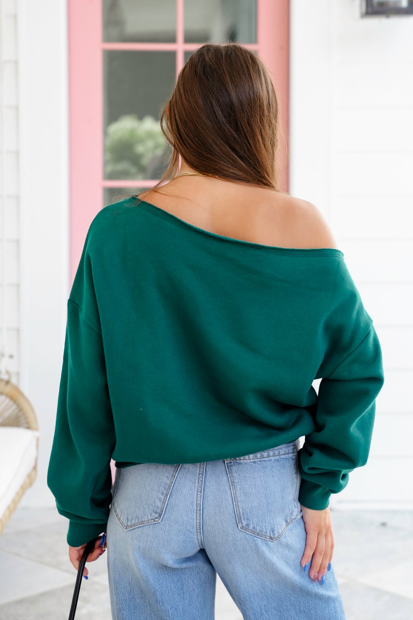 Plus/Reg French Terry Long Sleeve Off Shoulder Top