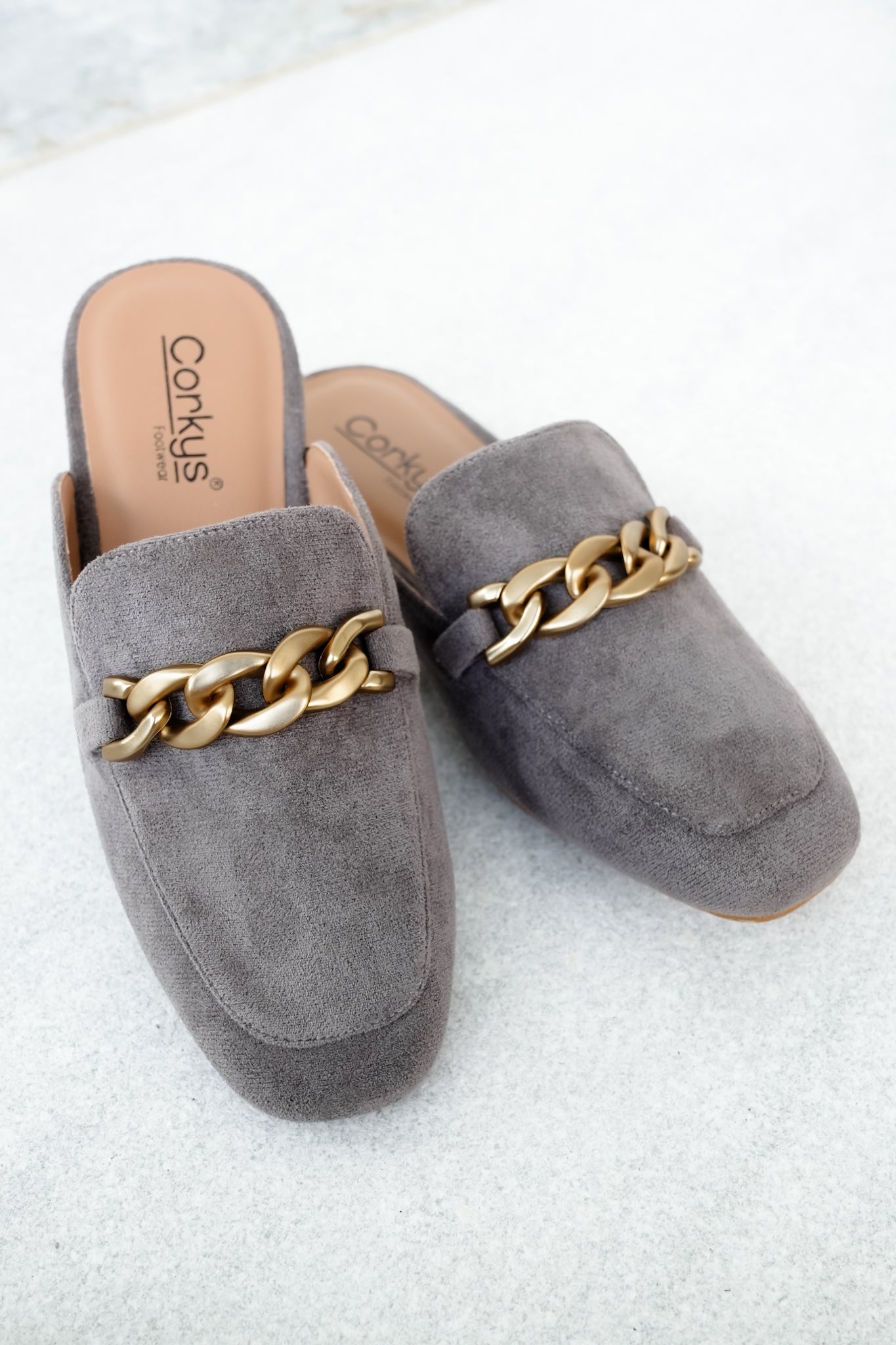 Corky's "Keep Sake" Vegan Suede Chain Detail Slip On Mule