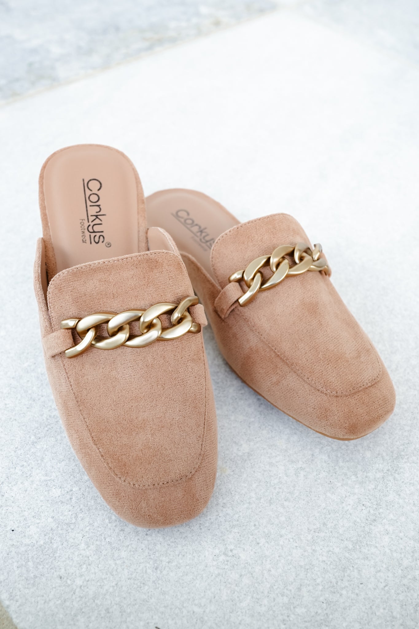 Corky's "Keep Sake" Vegan Suede Chain Detail Slip On Mule