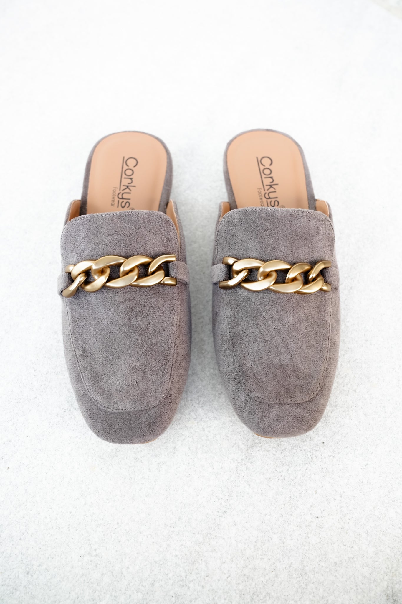 Corky's "Keep Sake" Vegan Suede Chain Detail Slip On Mule