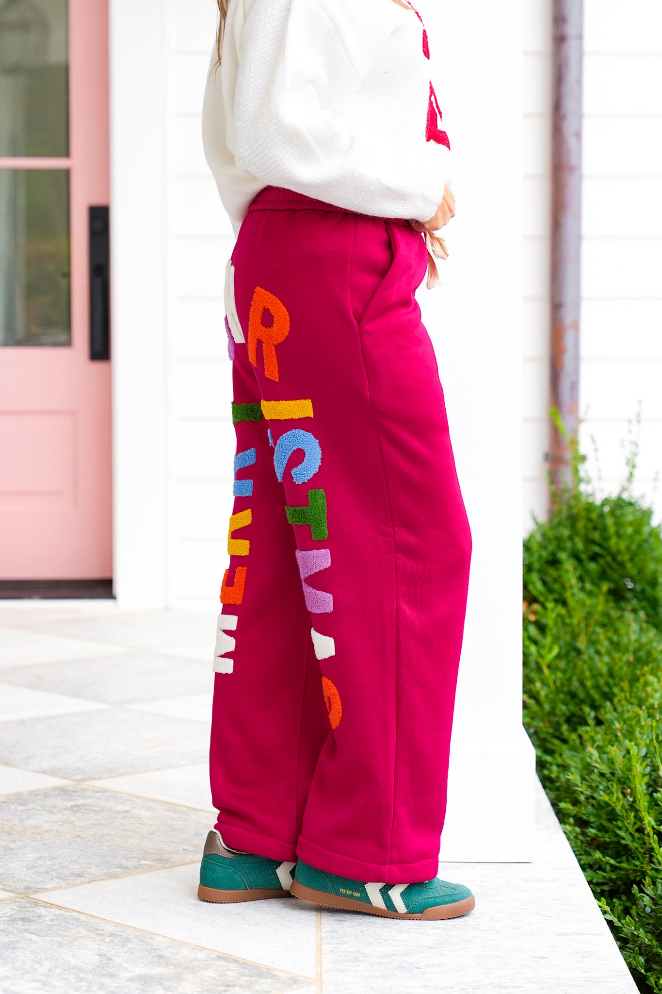 Plus/Reg Elastic Waist "Merry Christmas" Patch Sweatpants