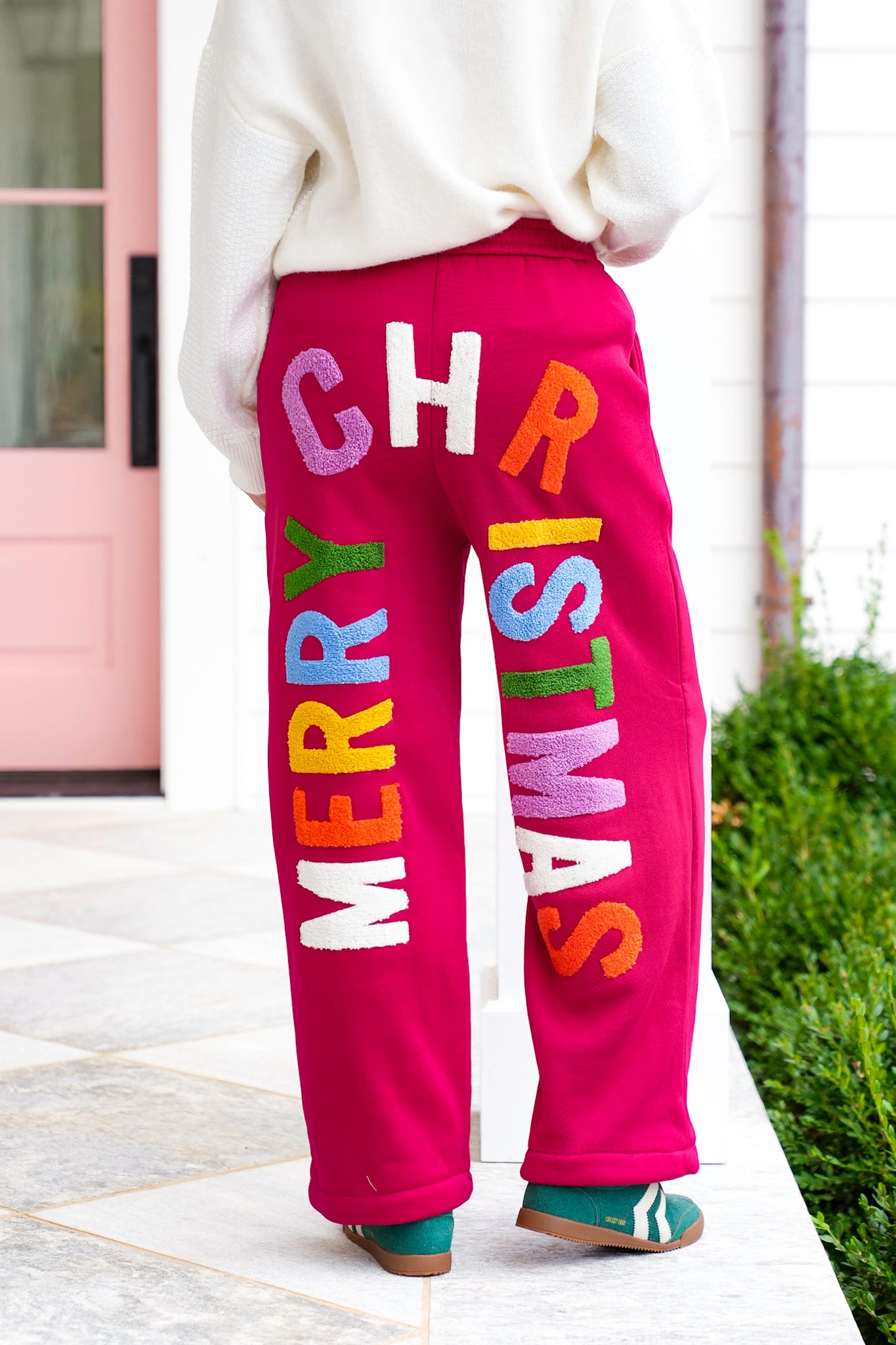 Plus/Reg Elastic Waist "Merry Christmas" Patch Sweatpants