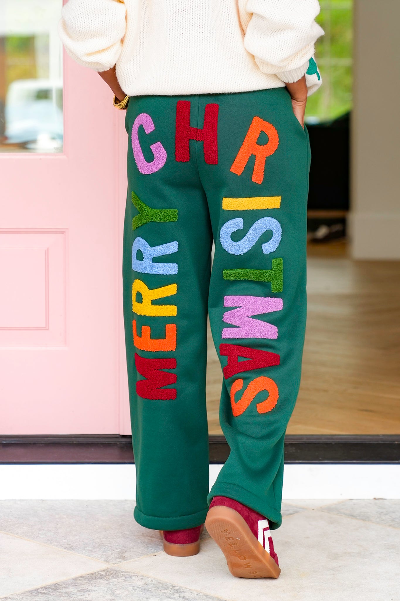 Plus/Reg Elastic Waist "Merry Christmas" Patch Sweatpants