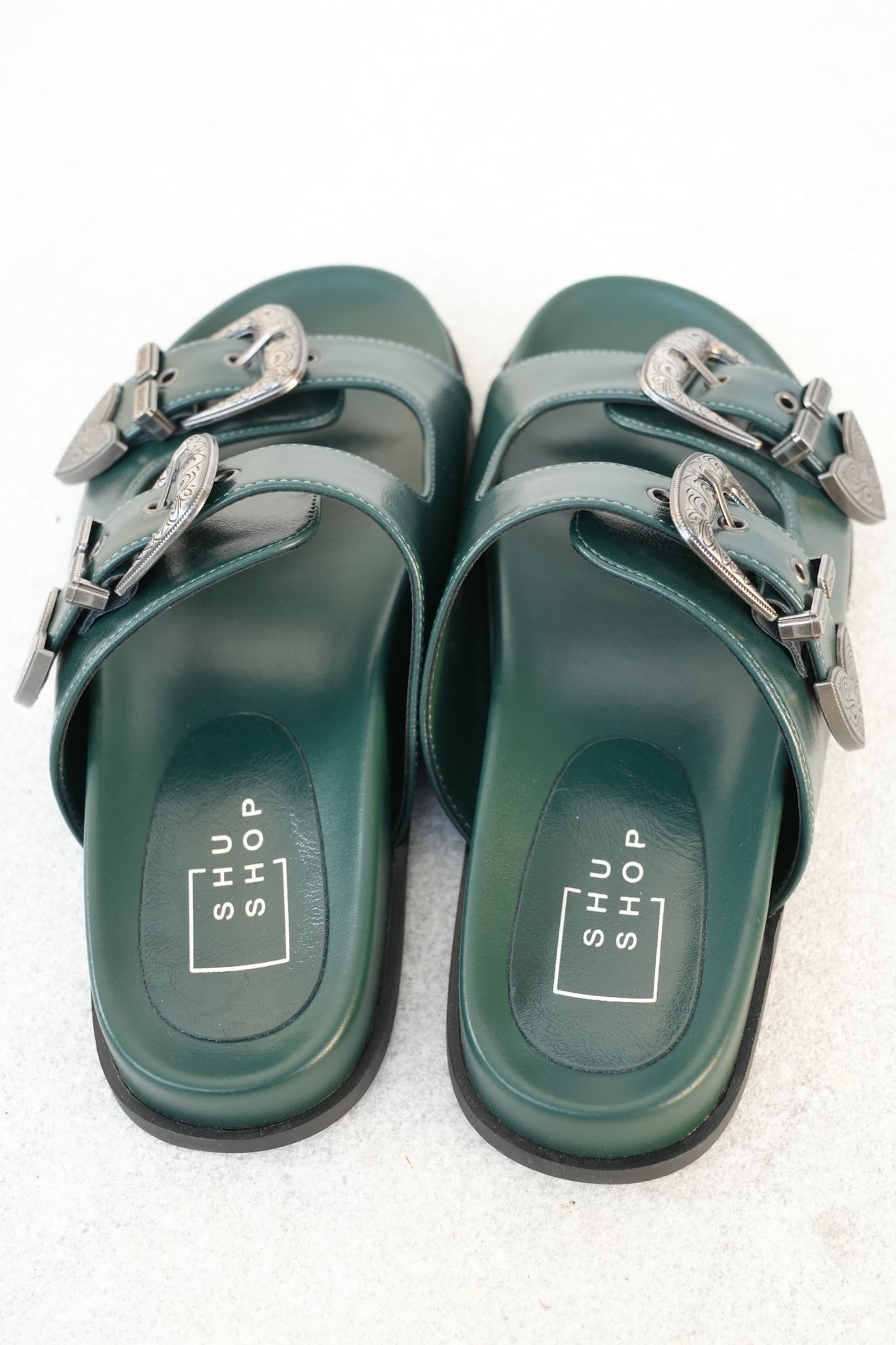 Western Buckle Double Strap Slide Sandal