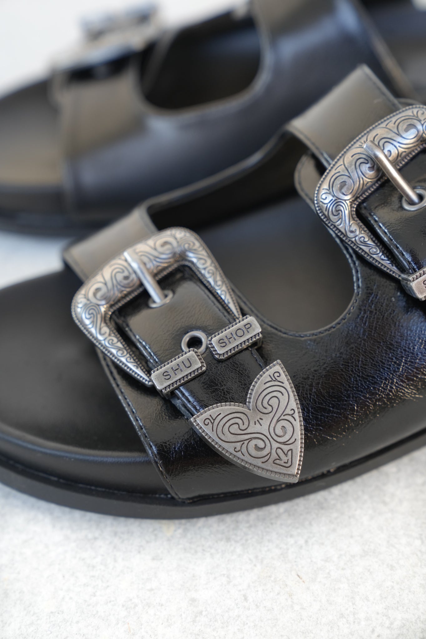 Western Buckle Double Strap Slide Sandal