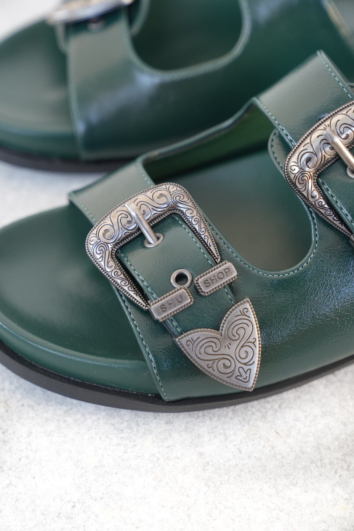Western Buckle Double Strap Slide Sandal
