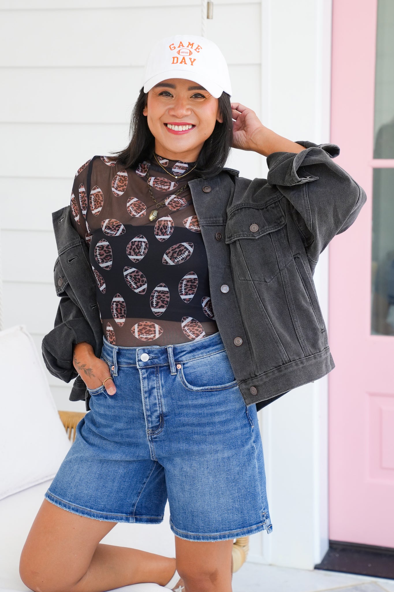 Leopard Football Printed Mesh Layering Top