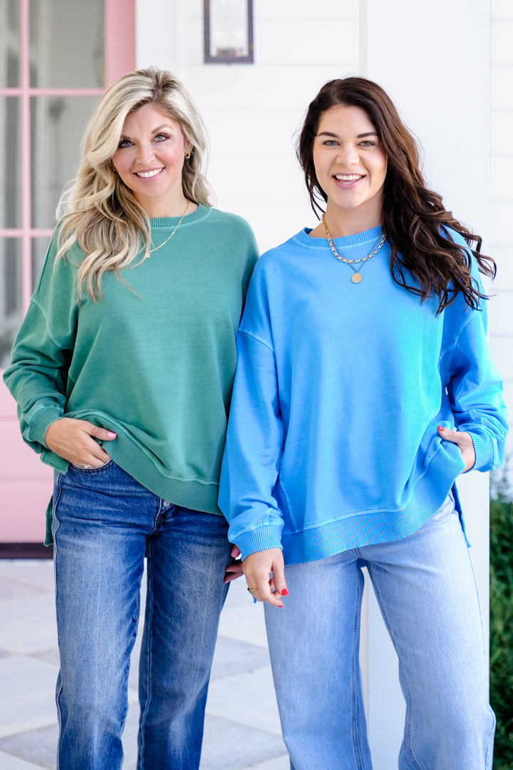 Poppy Day Door Buster! Plus/Reg Zenana French Terry Pigment Dye & Enzyme Washing Pullover