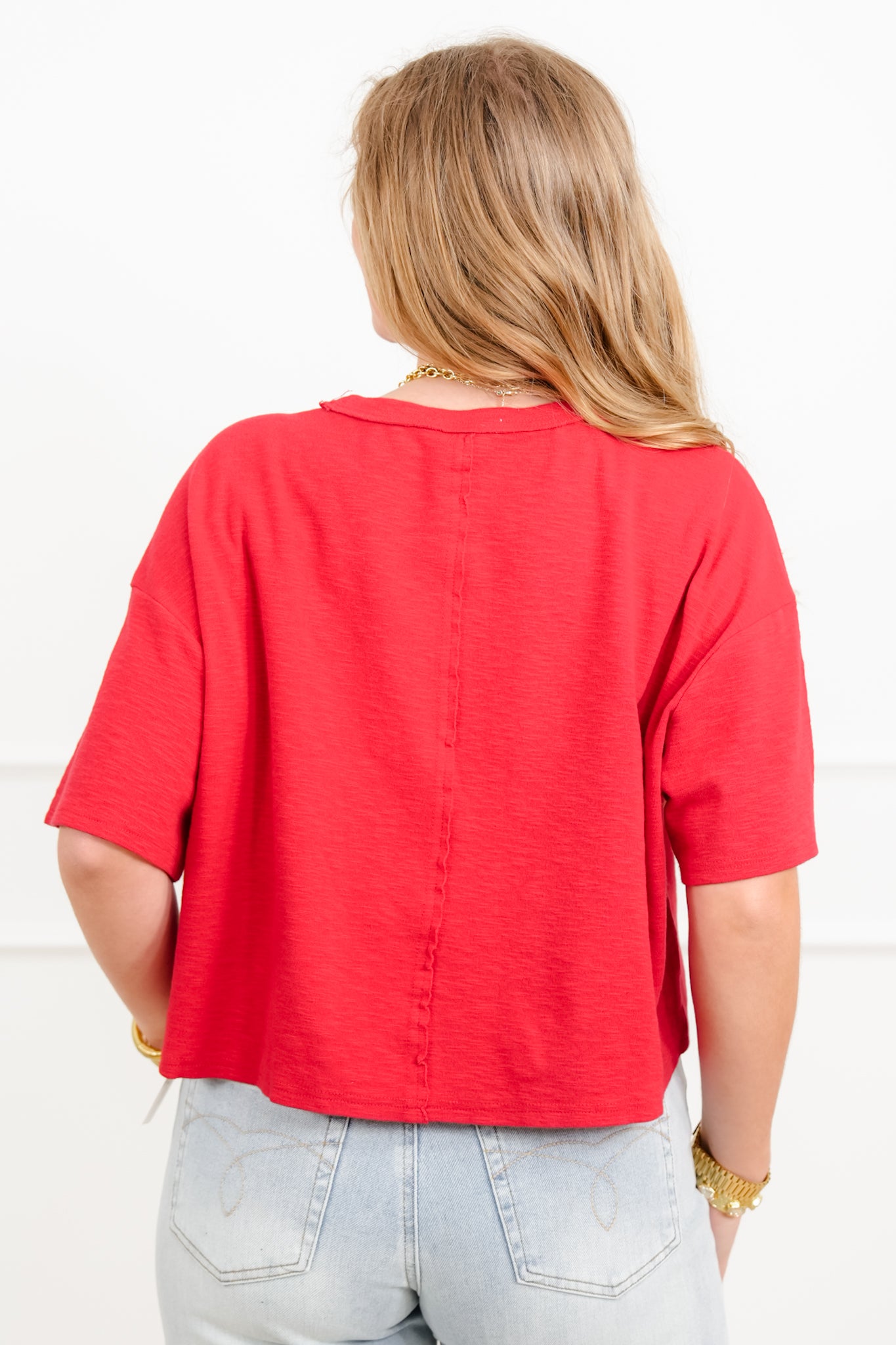 Short Sleeve Crew Neck Boxy Top with Chest Pocket