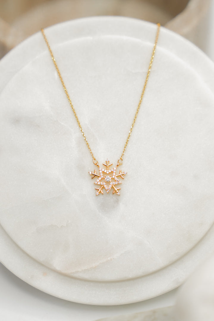 Love, Poppy Crystal Paved Snowflake Necklace