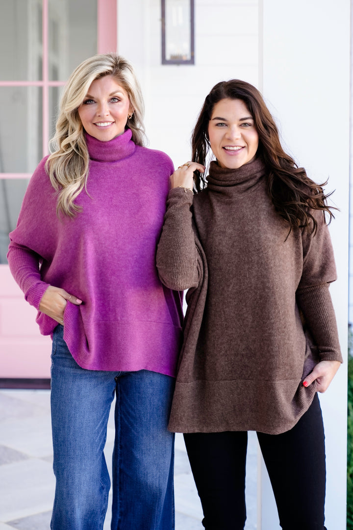 Poppy Day Door Buster! Plus/Reg Zenana Brushed Melange Hacci Turtleneck Sweater