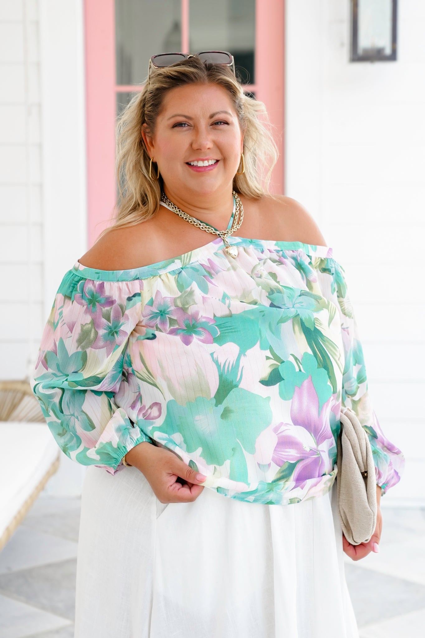 Floral Print Long Sleeve Cold Shoulder Blouse